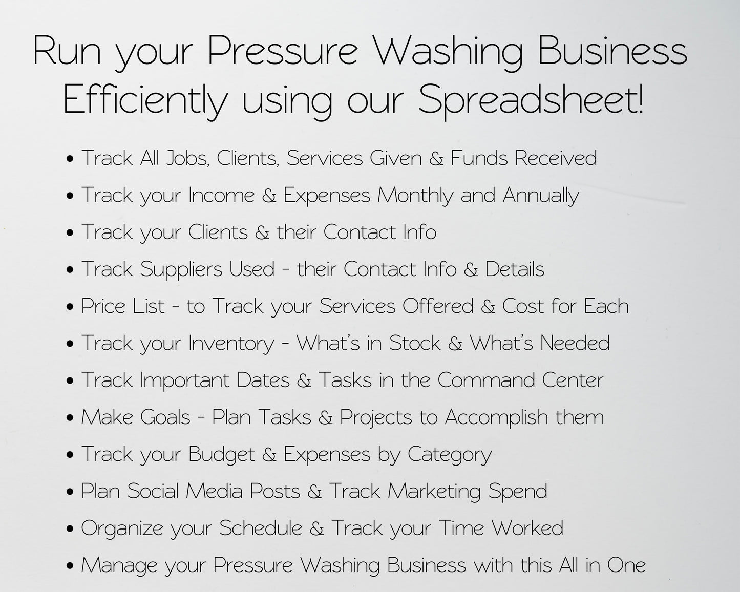 Pressure Washing Business Template Bundle - Google Sheets & Excel - Income and Expenses, Schedule, Job and Client Tracking