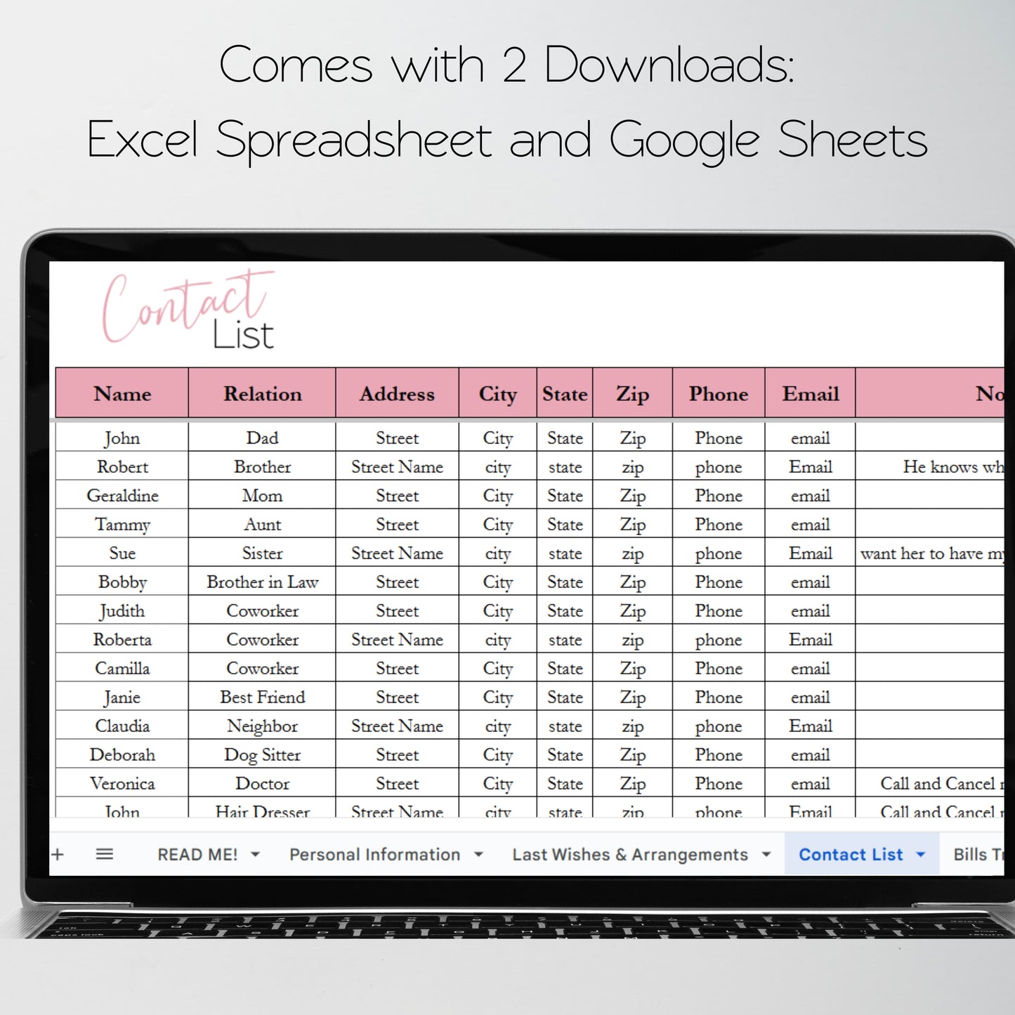 End of Life Planner Google Sheet Template, Death Planner