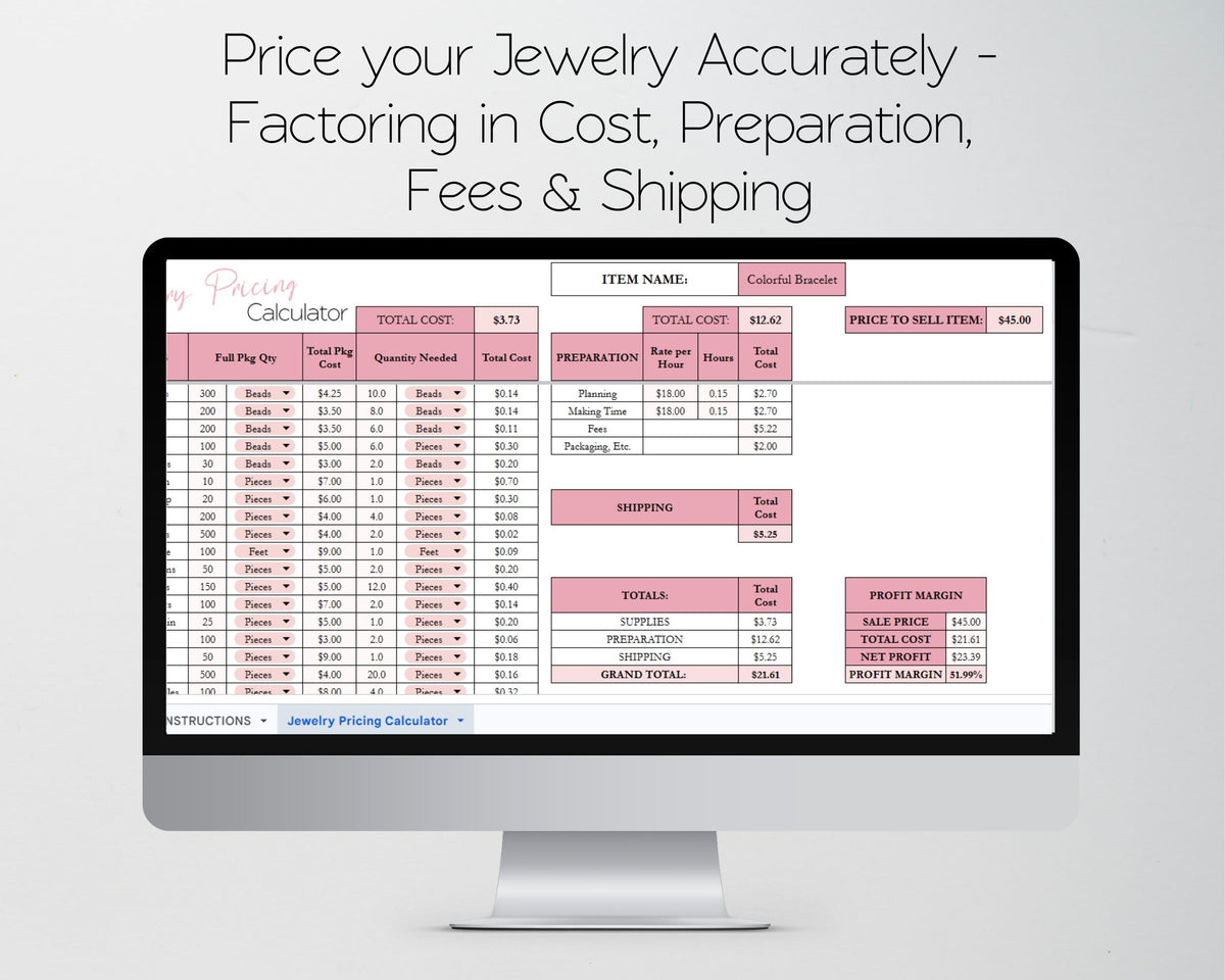 Jewelry Pricing Calculator Google Sheets and Excel | Cost & Profit Spreadsheet for Handmade Jewelry Businesses