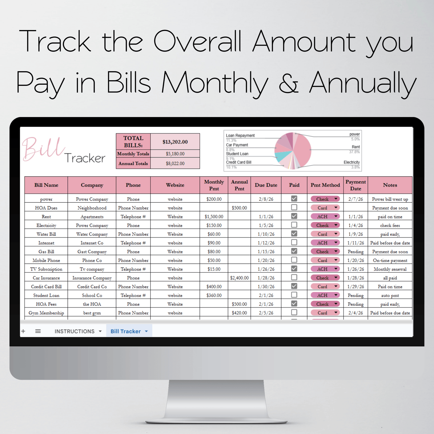 Bill Tracker Template Google Sheets and Excel Spreadsheet