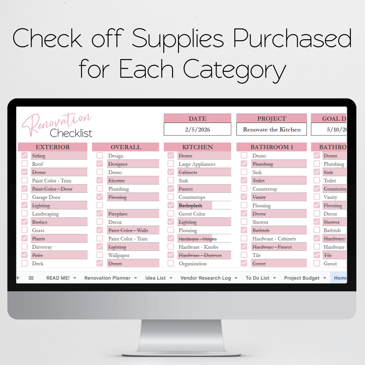 Home Renovation Planner Template Google Sheets and Excel Spreadsheet ...