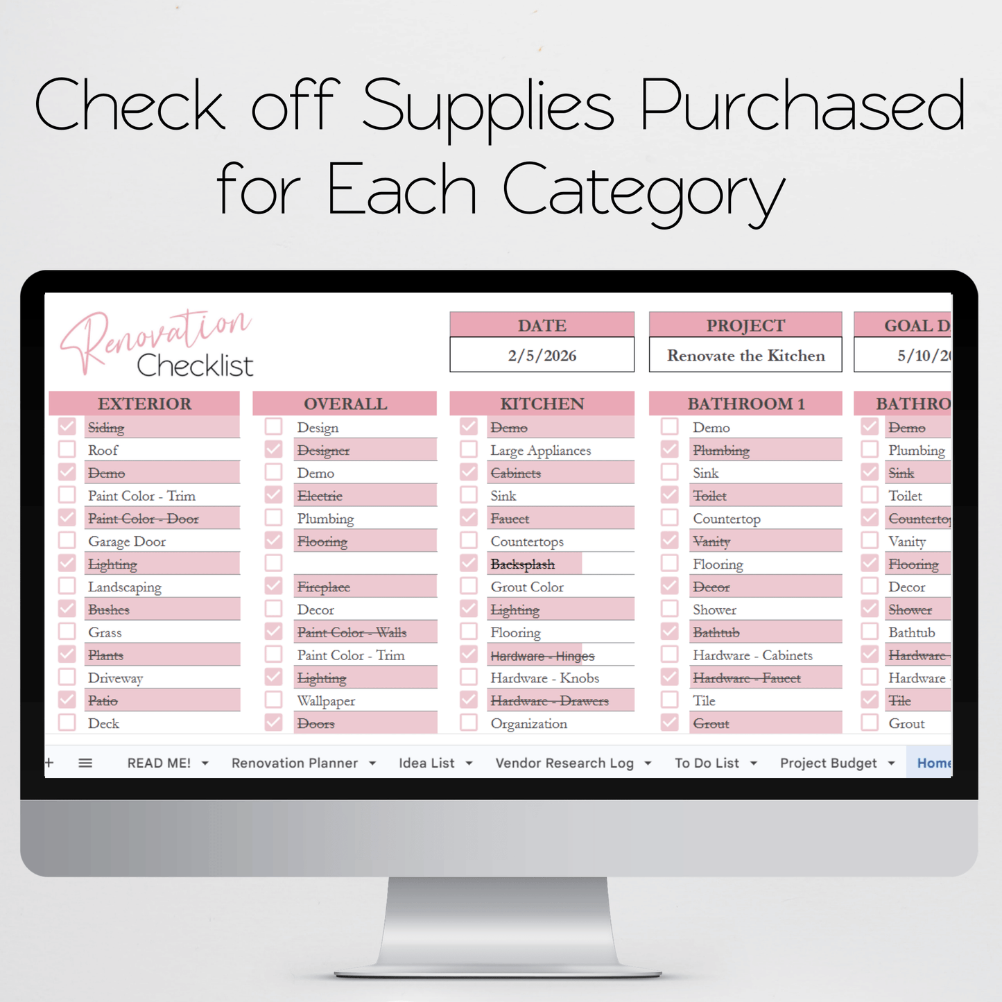 Home Renovation Planner Template Google Sheets and Excel Spreadsheet