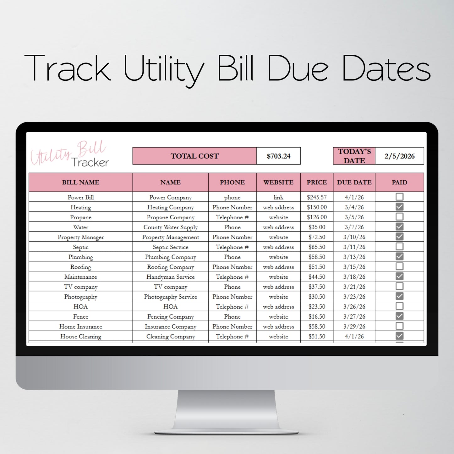 Utility Bill Tracker Template Google Sheets and Excel Spreadsheet