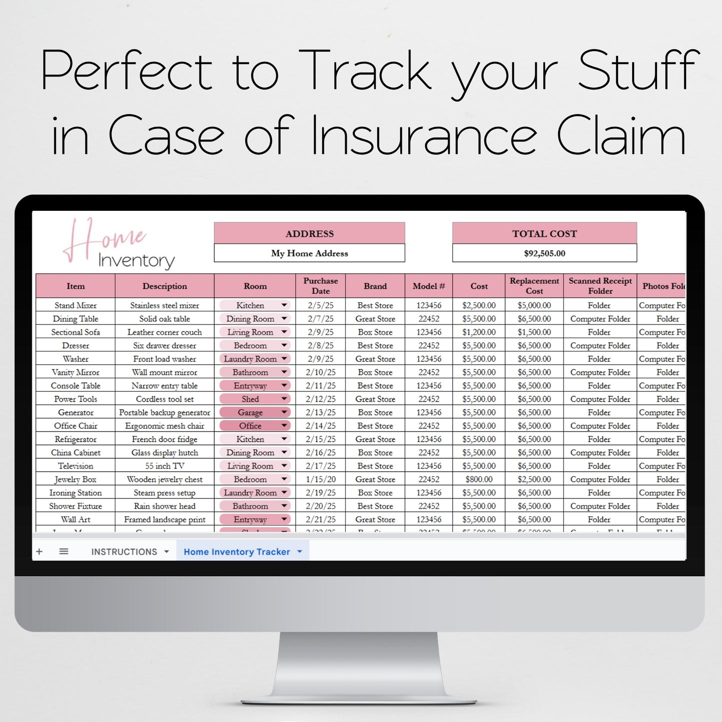 Home Inventory Checklist Template Google Sheets Excel Spreadsheet