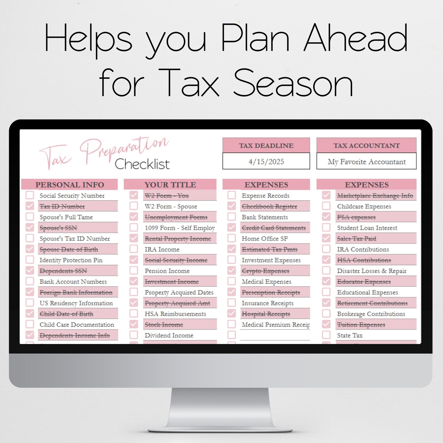 Tax Prep Checklist Google Sheet and Excel Spreadsheet Template