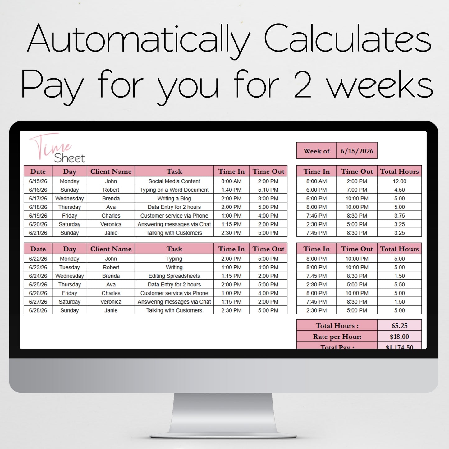 Time Sheet Template Google Sheets and Excel Spreadsheet