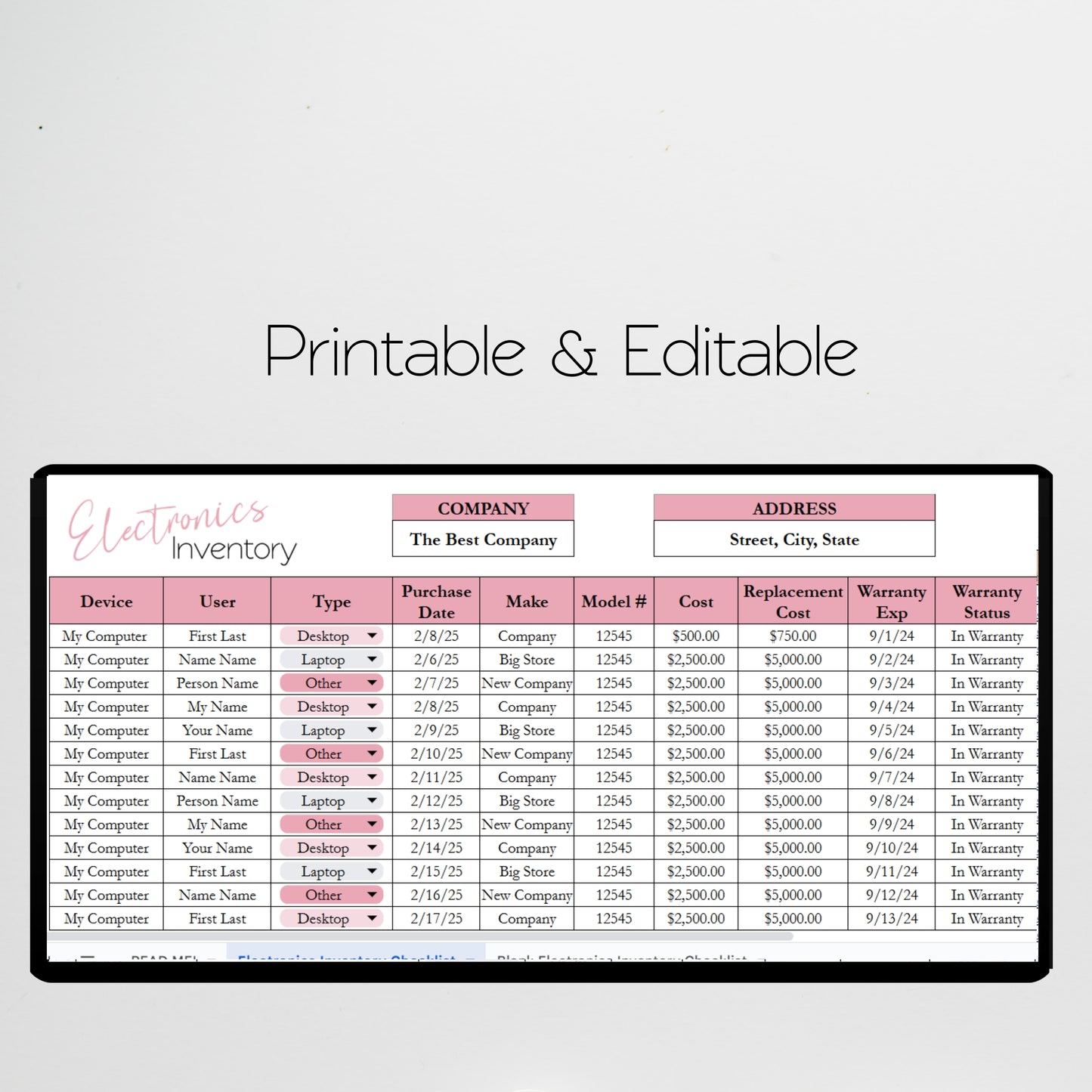 Electronics Inventory Tracker Template Google Sheets Excel Spreadsheet