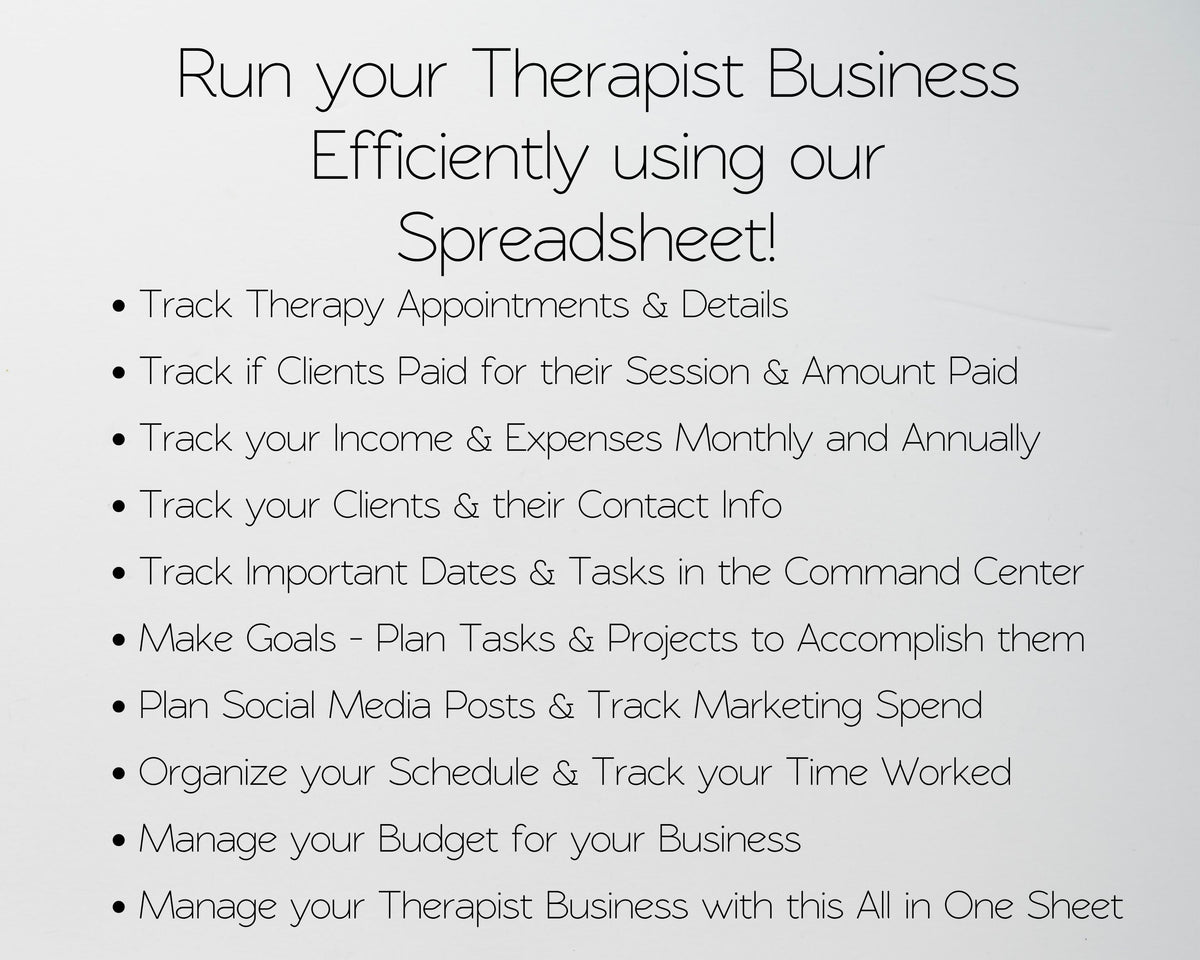 Therapist Business Planner Spreadsheet Bundle | Client Tracker, Bookkeeping & Practice Management Templates | Google Sheets & Excel