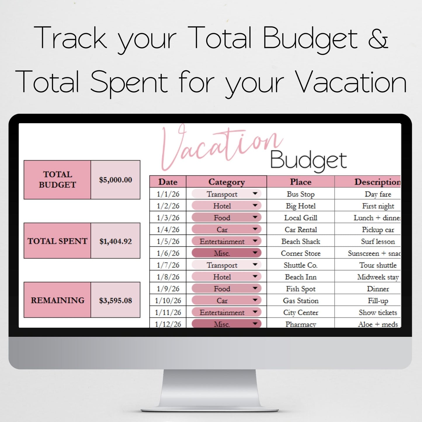 Vacation Budget Template Google Sheets and Excel Spreadsheet