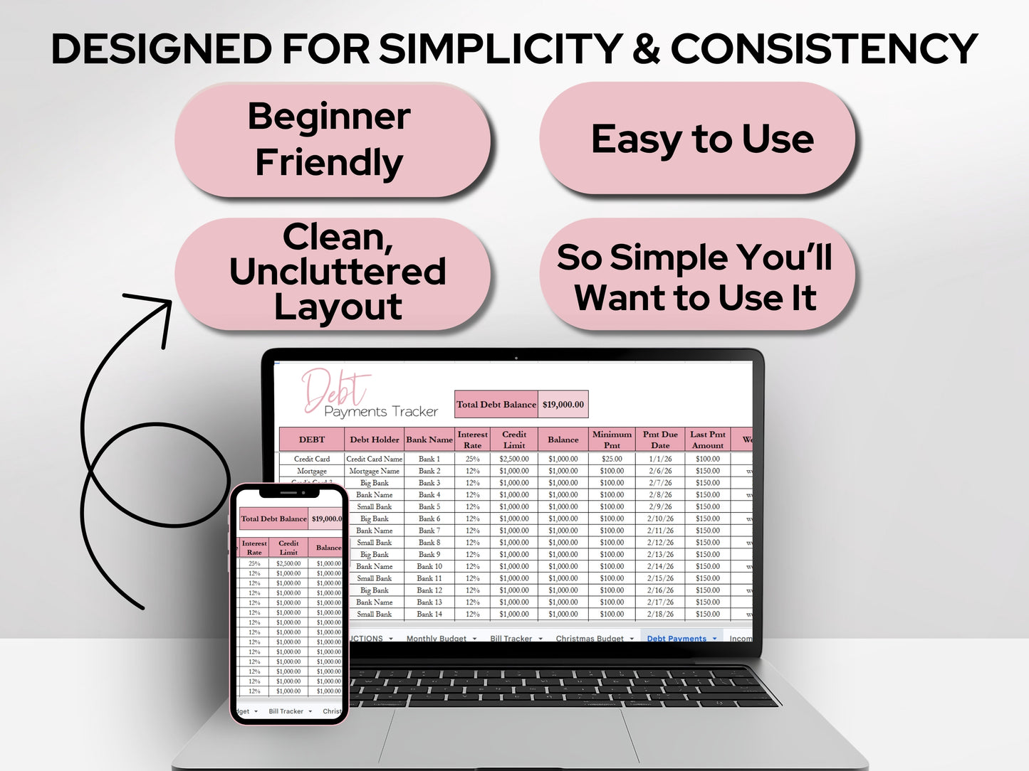 Budget Template Google Sheets & Excel – Spreadsheet Bundle for Weekly & Monthly Budgeting, Track Bills, Expenses, Savings & Debt in One Simple Sheet