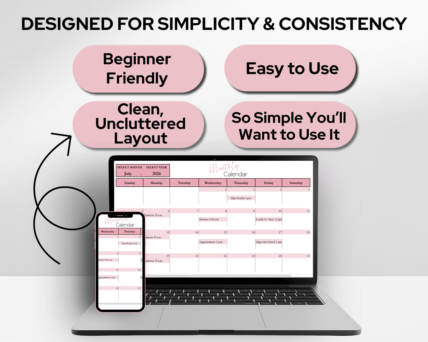 Google Sheets Monthly Calendar | Digital Planner Template with Recurring Weekly Schedule - Google Sheet and Excel Spreadsheet Template