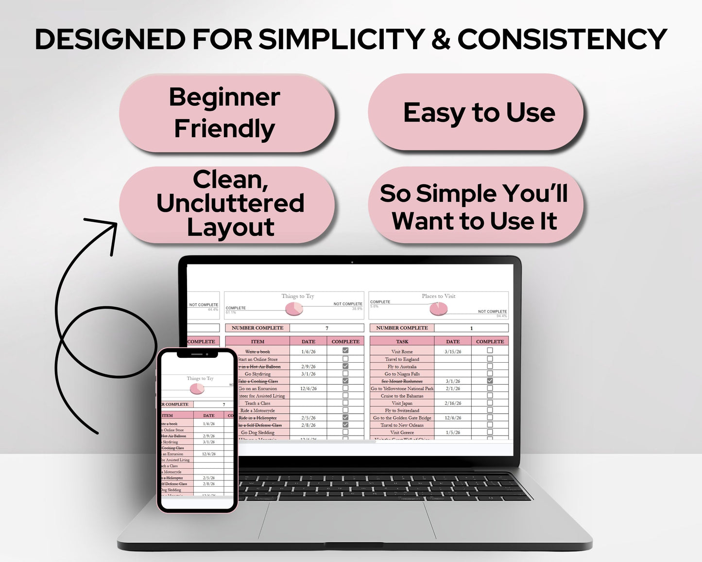 Bucket List Planner Spreadsheet Template for Google Sheets & Excel | Travel & Life Goals