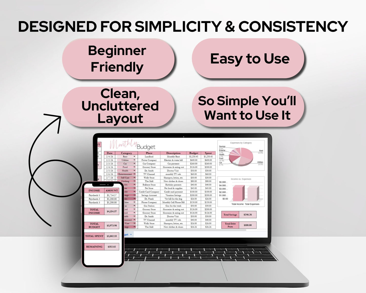 Simple Monthly Budget Template | Google Sheets & Excel Template - Premium Version