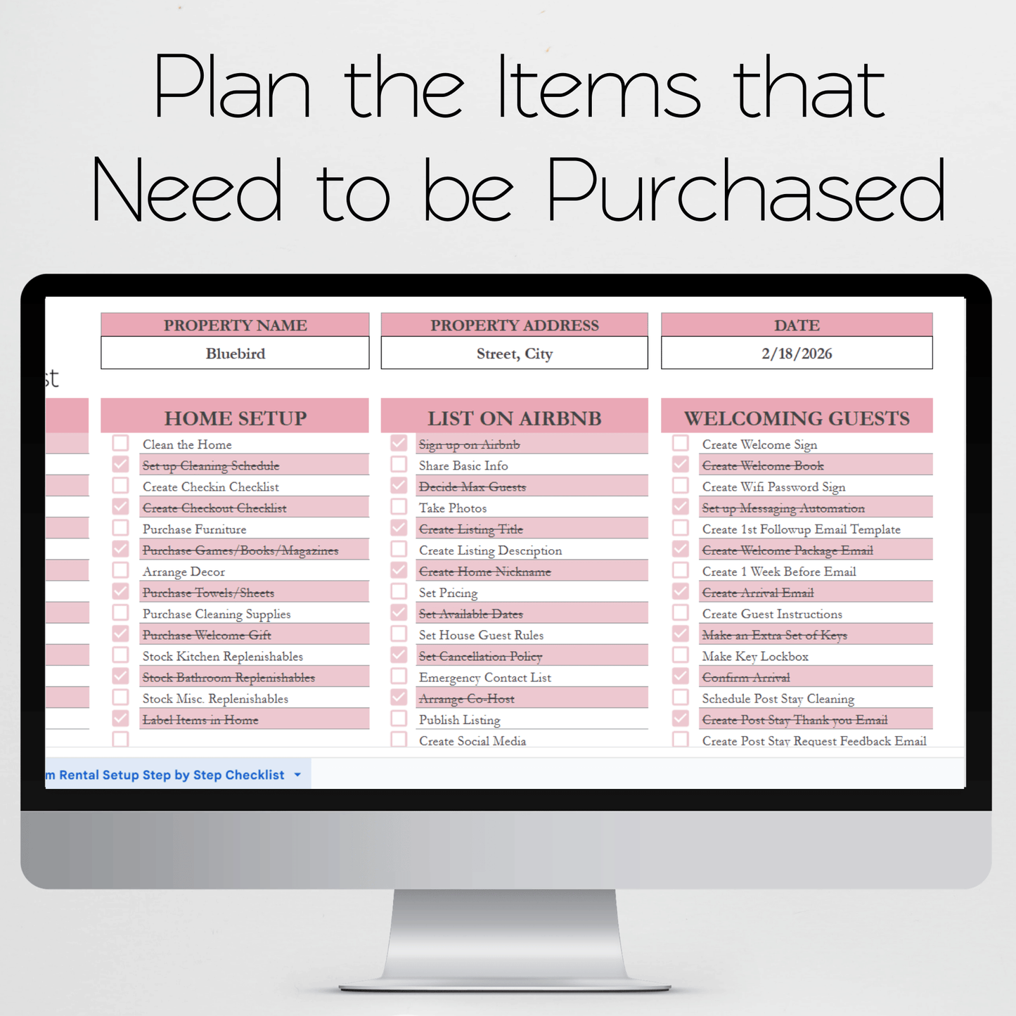 Airbnb Setup Checklist Template Google Sheets Excel Spreadsheet