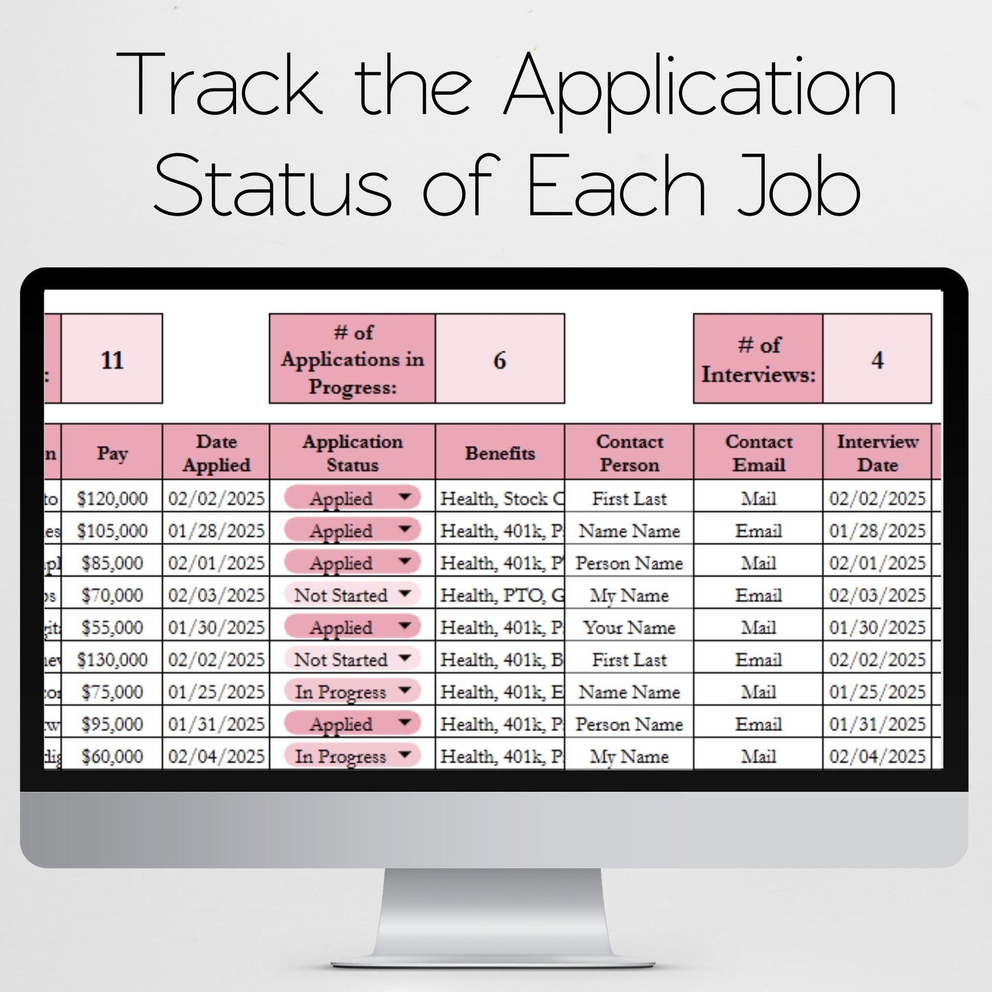 Job Application Tracker Excel Spreadsheet and Google Sheets Template