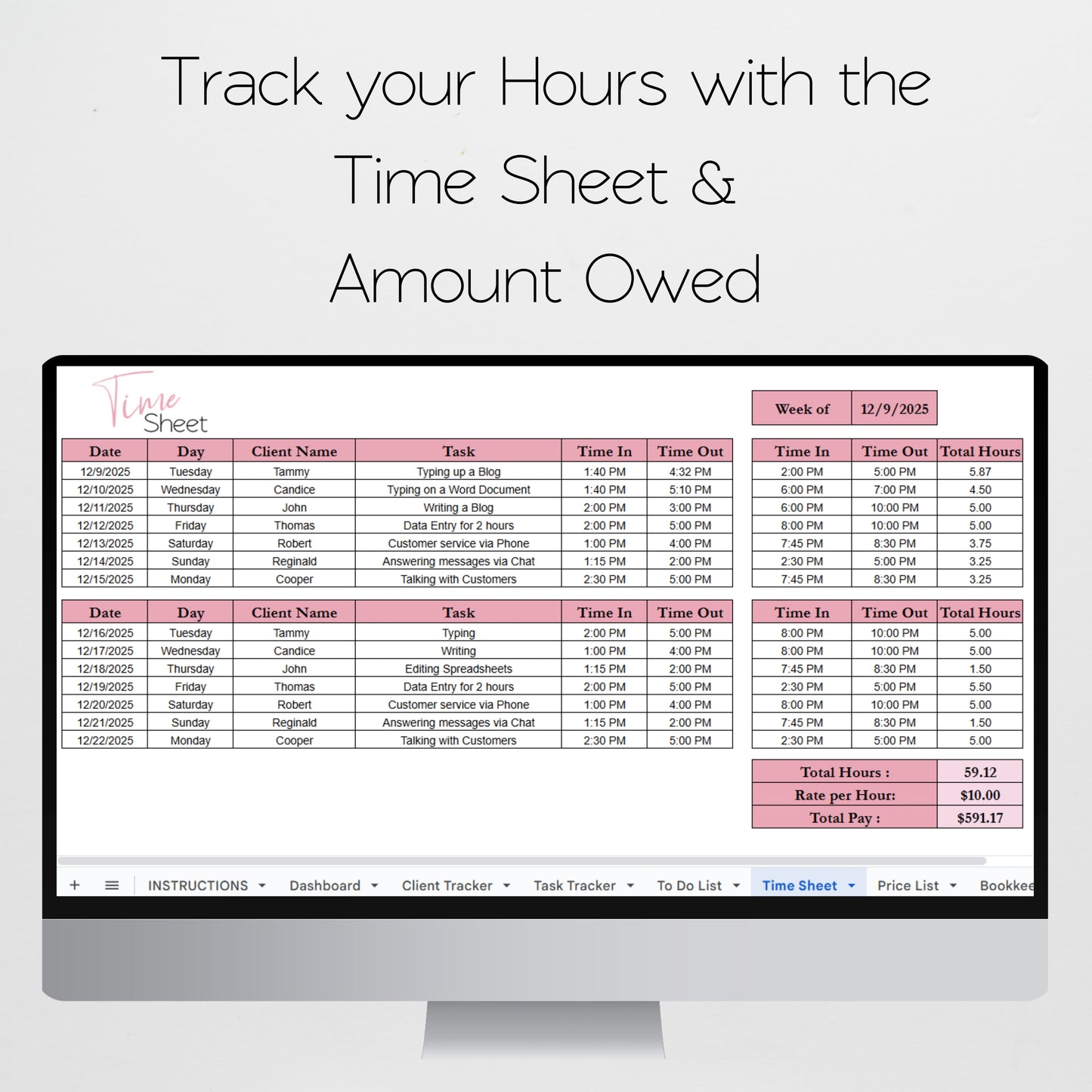 Virtual Assistant Business Planner Template Bundle Google Sheet and Excel Spreadsheet