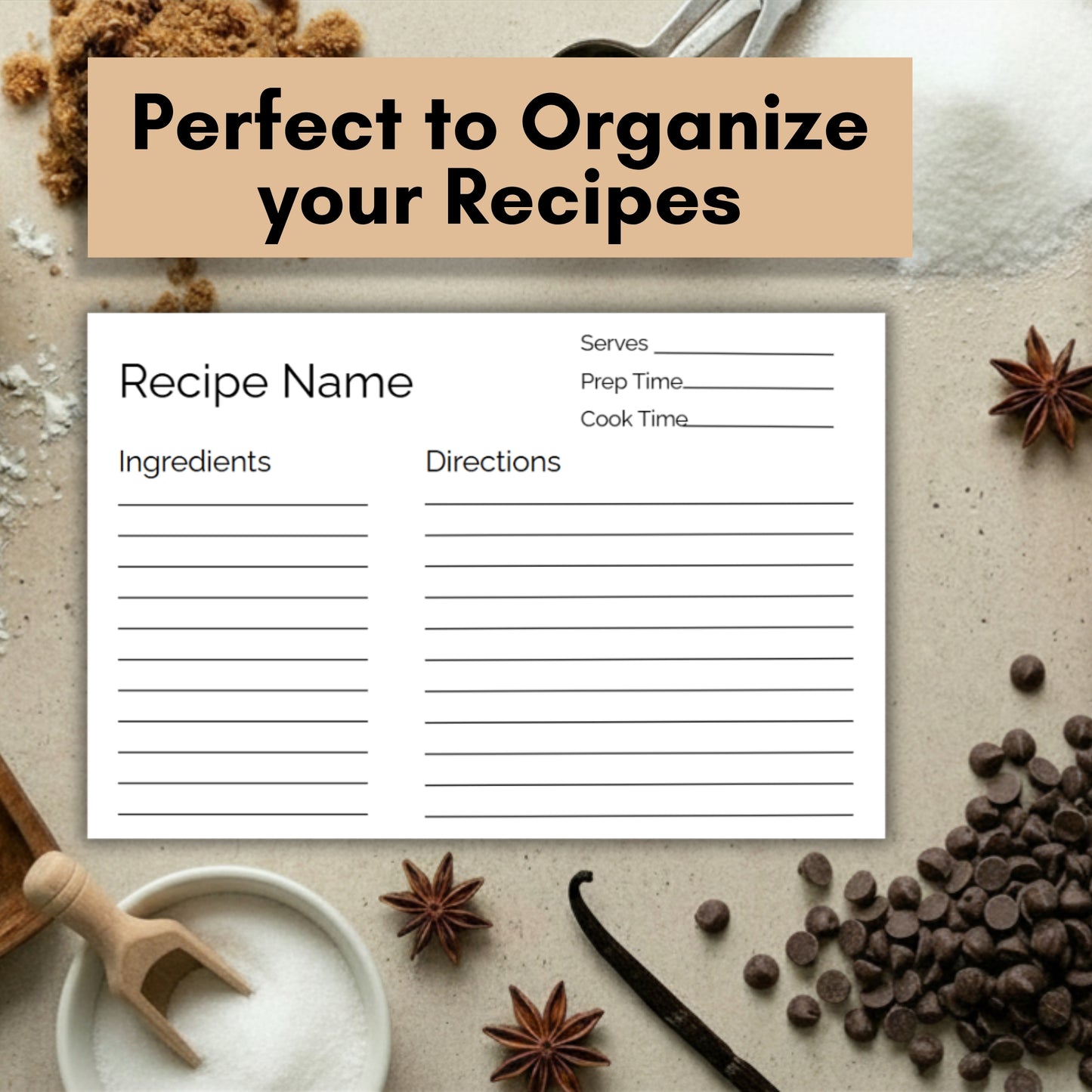 Recipe Card Template - Editable Canva, Digital Download, Minimalist - Comes in 3 Sizes 3 x 5, 4 x 6, Letter