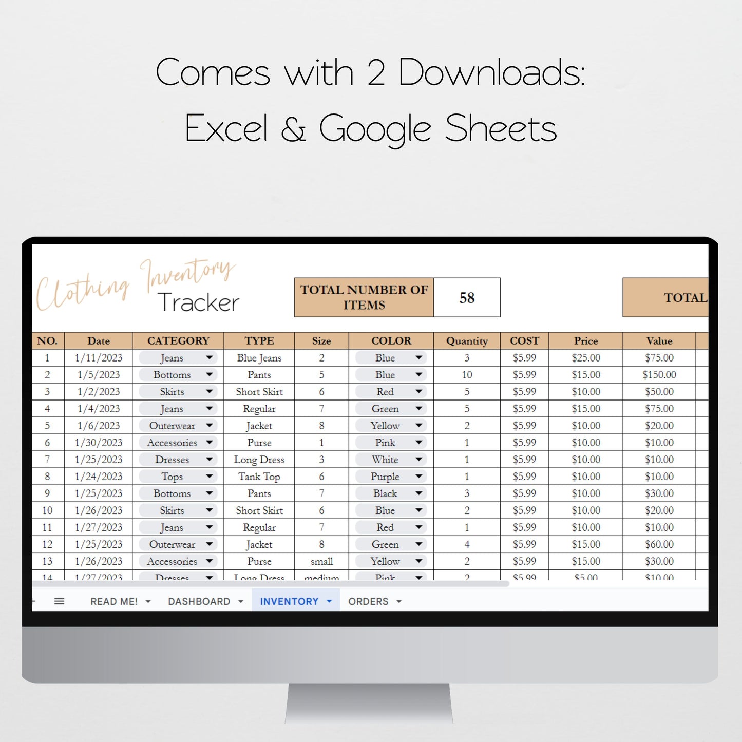 Clothes Inventory Tracker Google Sheets