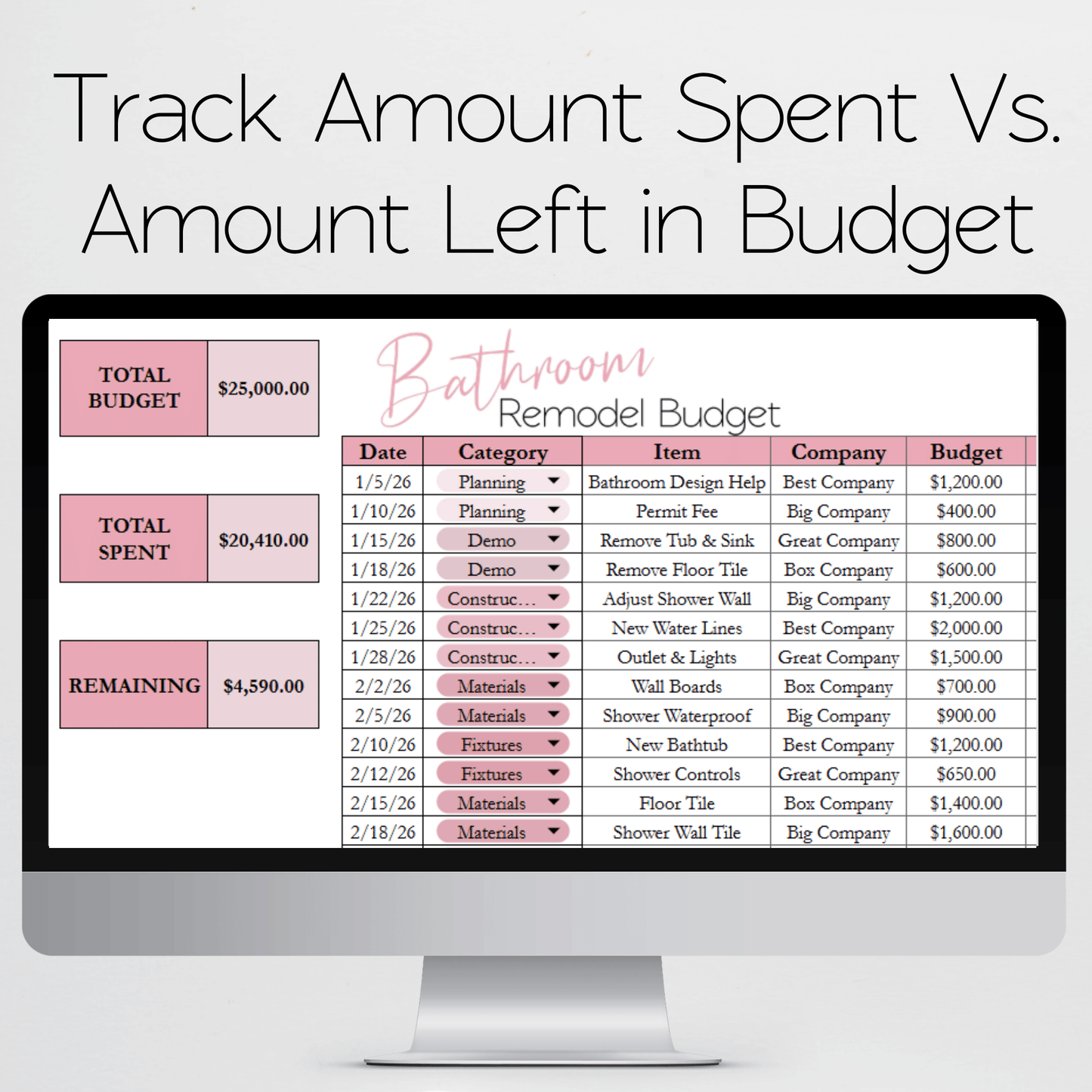 Bathroom Remodel Budget Spreadsheet Template Google Sheets and Excel Spreadsheet