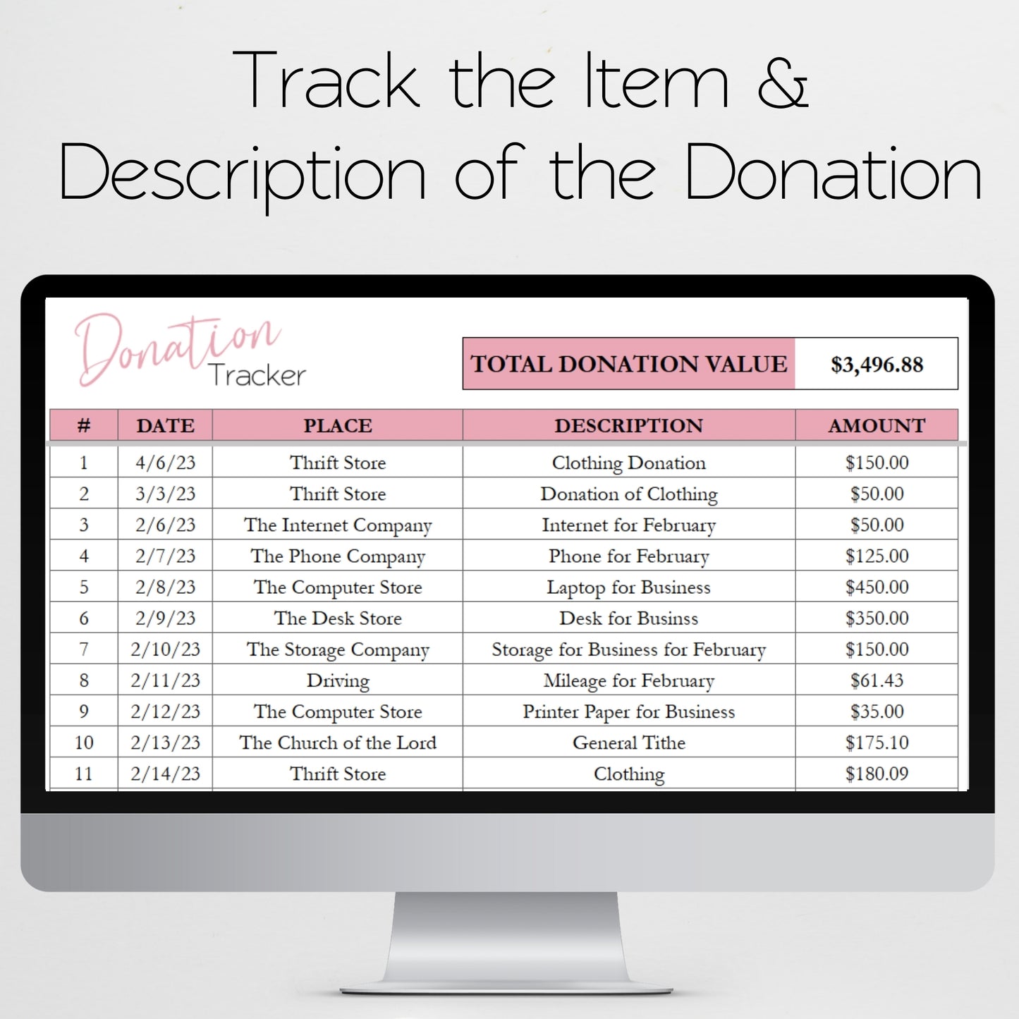 Donation Tracker Google Sheet and Excel Spreadsheet