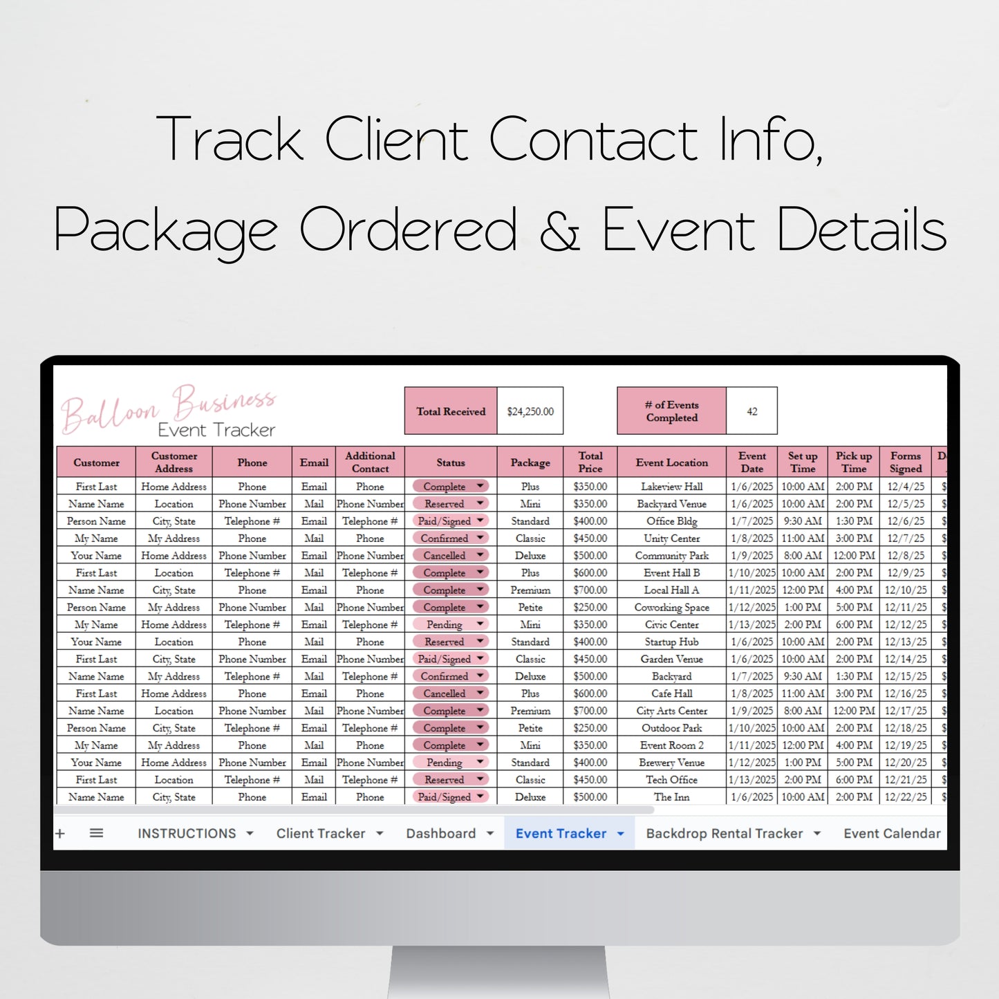 Balloon Business Template Bundle Google Sheet and Excel Spreadsheet