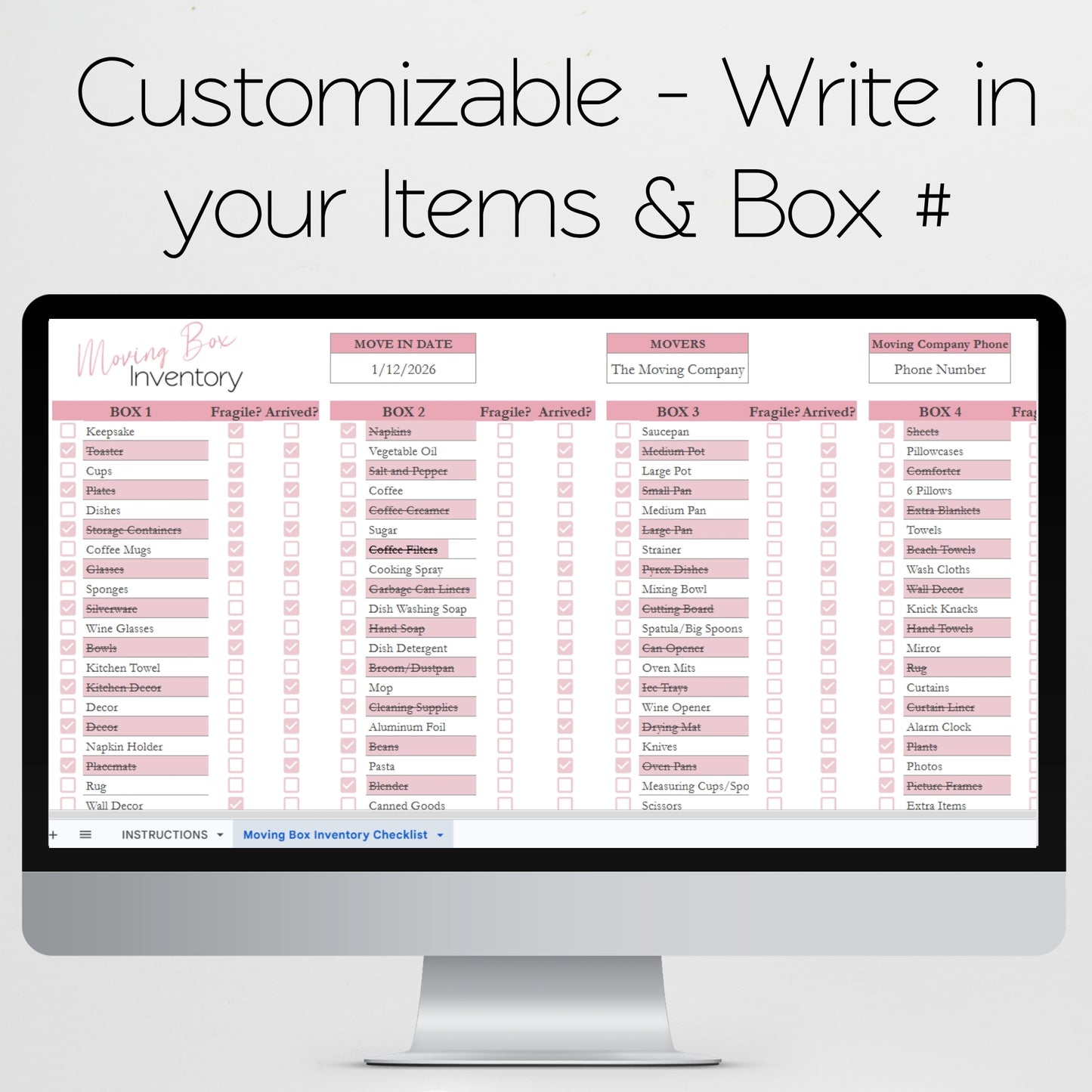 Moving Box Inventory Google Sheet and Excel Spreadsheet