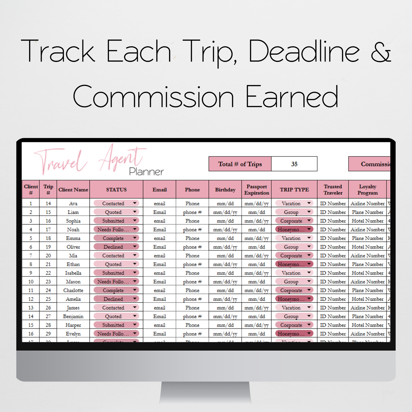 Travel Agent Planner Template Bundle Google Sheet and Excel Spreadsheet