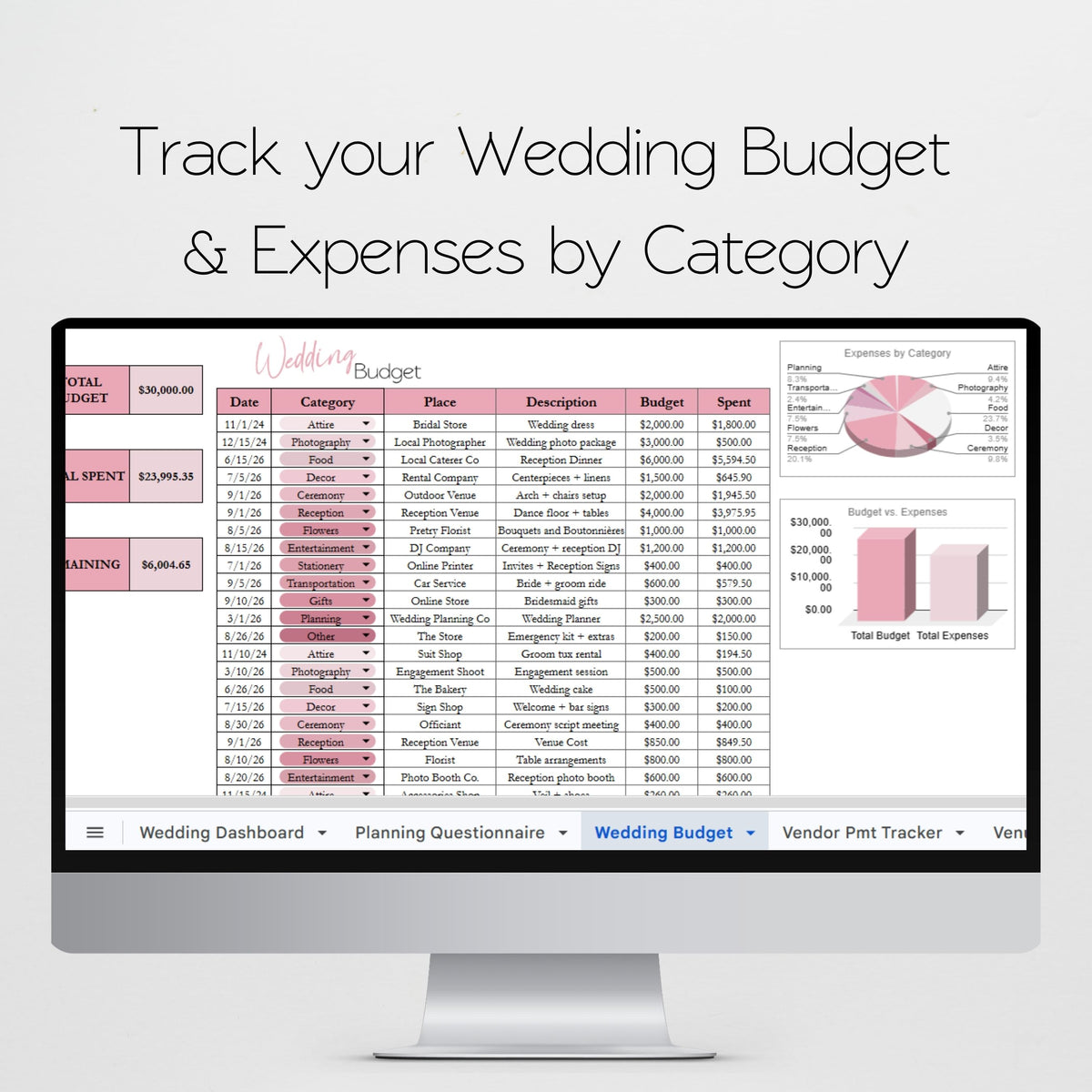 Wedding Planner Spreadsheet Template Google Sheets and Excel | Digital Wedding Organizer Brides & Wedding Coordinators