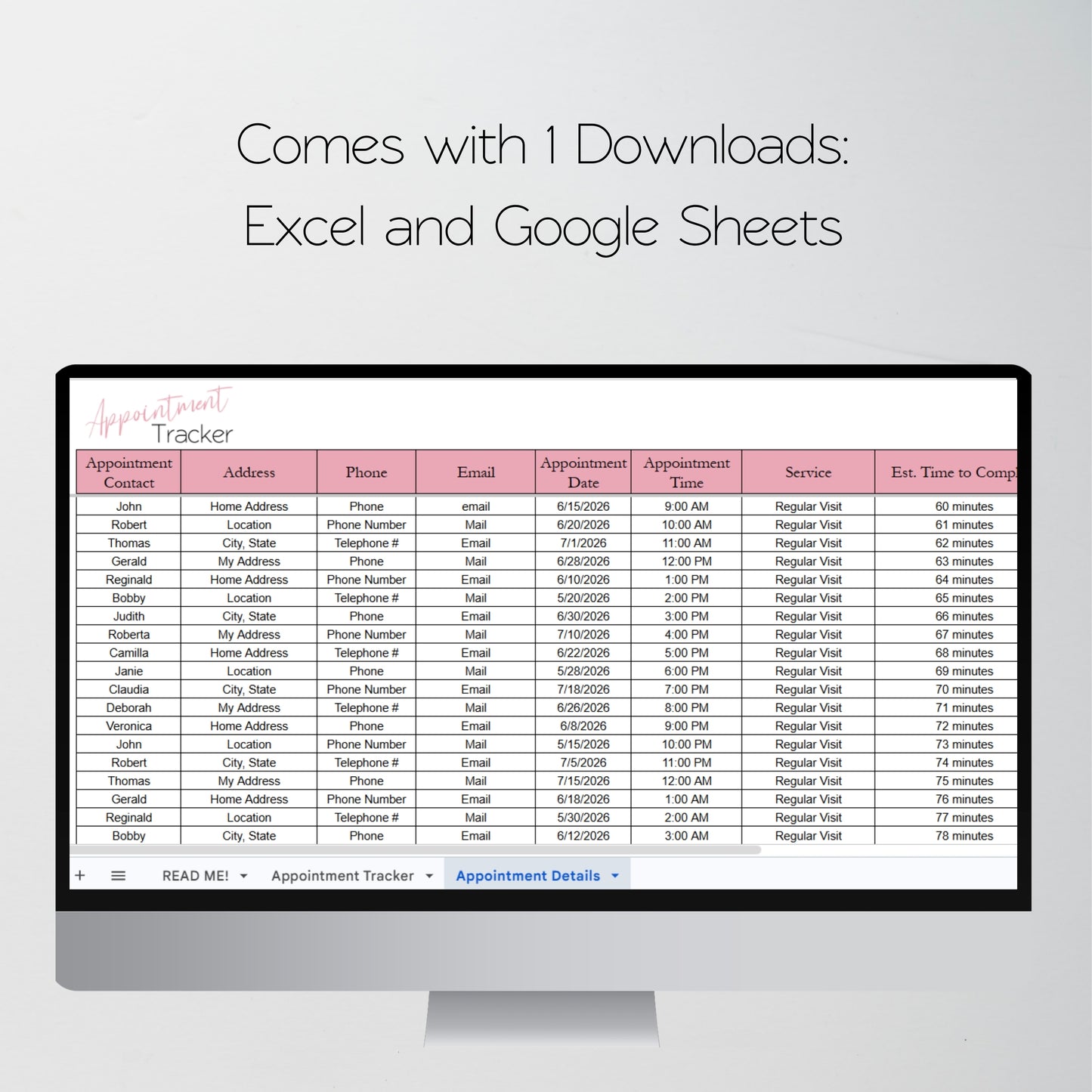 Pet Business Appointment Tracker Google Sheet and Excel Spreadsheet