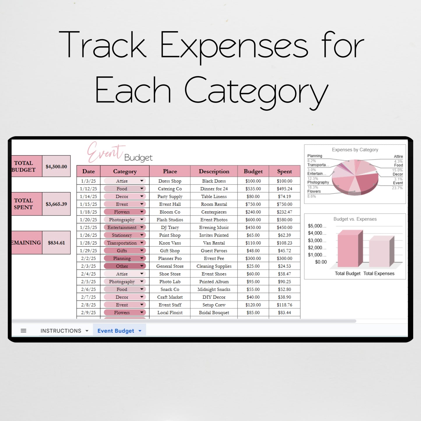 Event Budget Template Google Sheets and Excel Spreadsheet