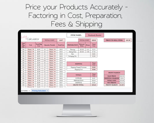 Pricing Calculator Spreadsheet | Google Sheets & Excel Business Template | Easily Price your Products & Know Profit Margin