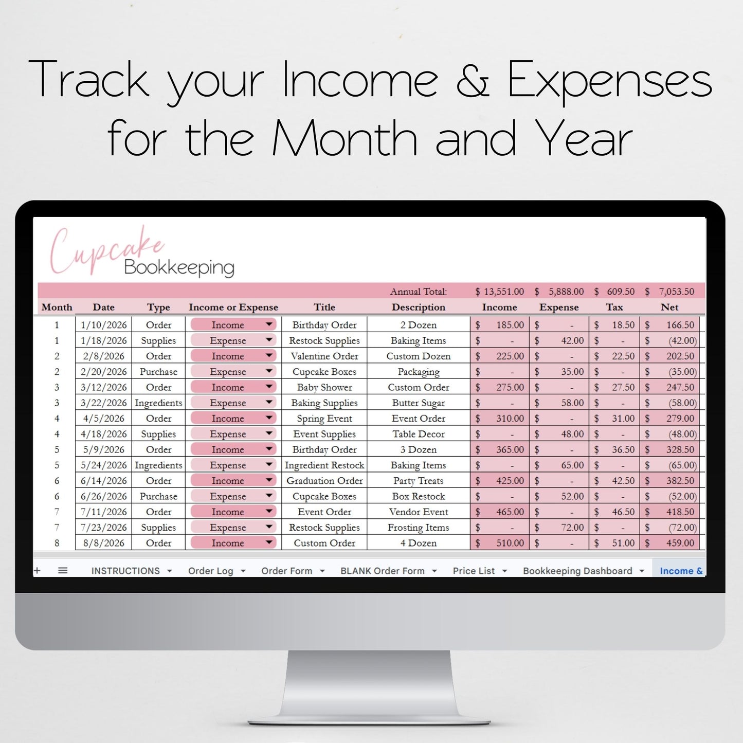 Cupcake Business Spreadsheet Template: Order Tracking, Pricing & Cost Calculator, Inventory Tracker for Google Sheets & Excel for Home Bakers