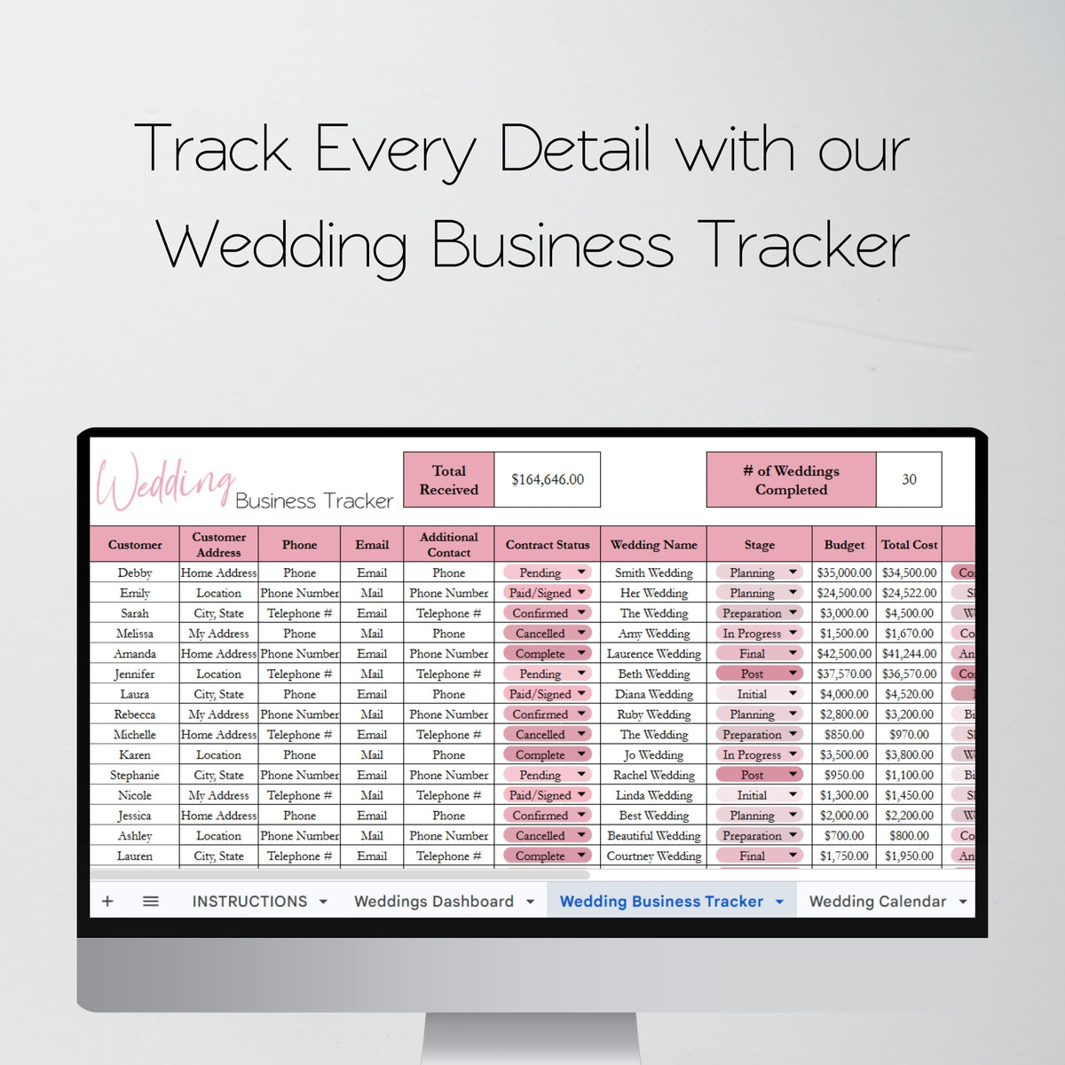 Wedding Planner Business Template Bundle | Client Wedding Organizer & Business Tracker Google Sheets & Excel Spreadsheet for Coordinators & Event Planners