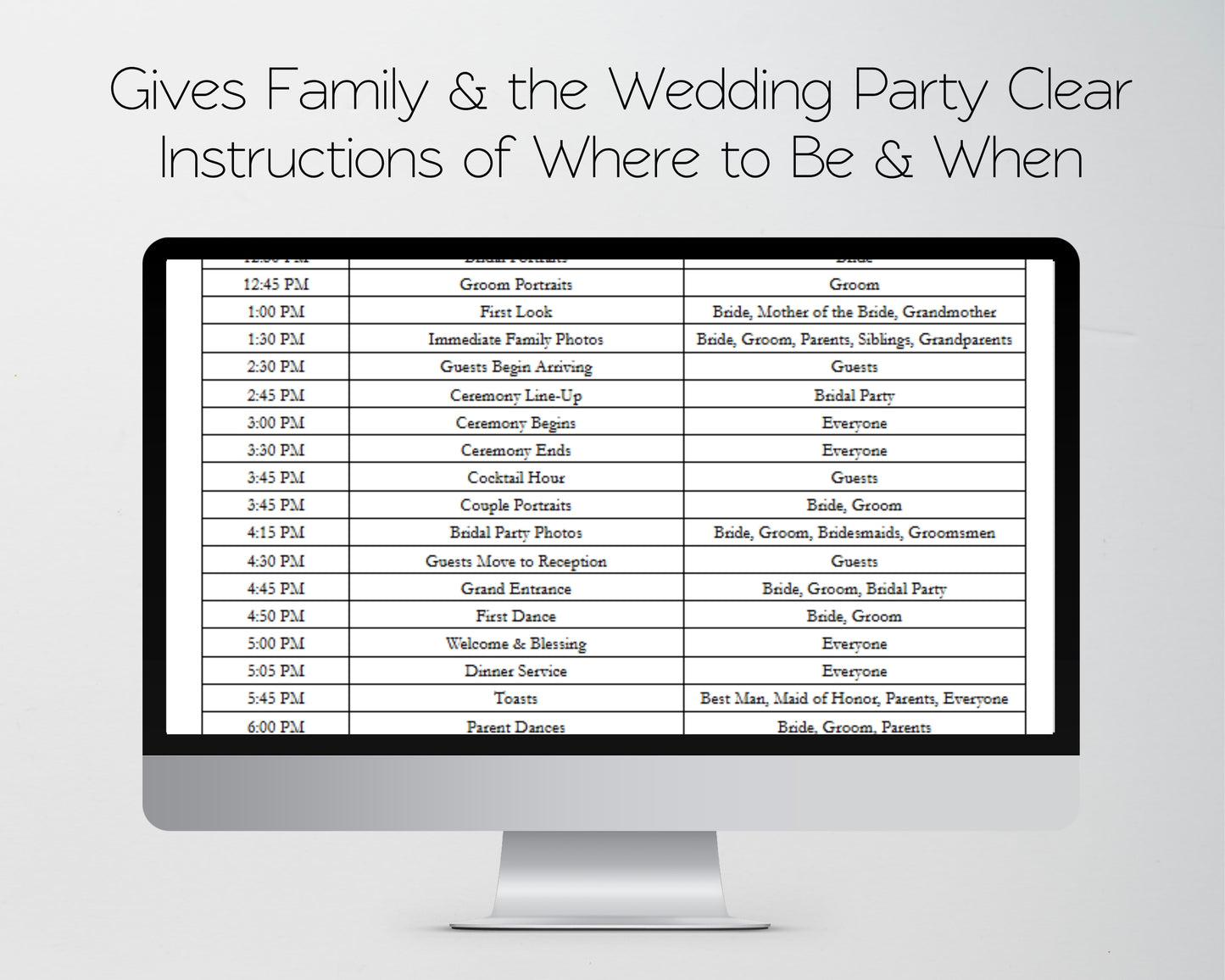 Wedding Itinerary Template | Wedding Day Timeline Spreadsheet | Google Sheets & Excel