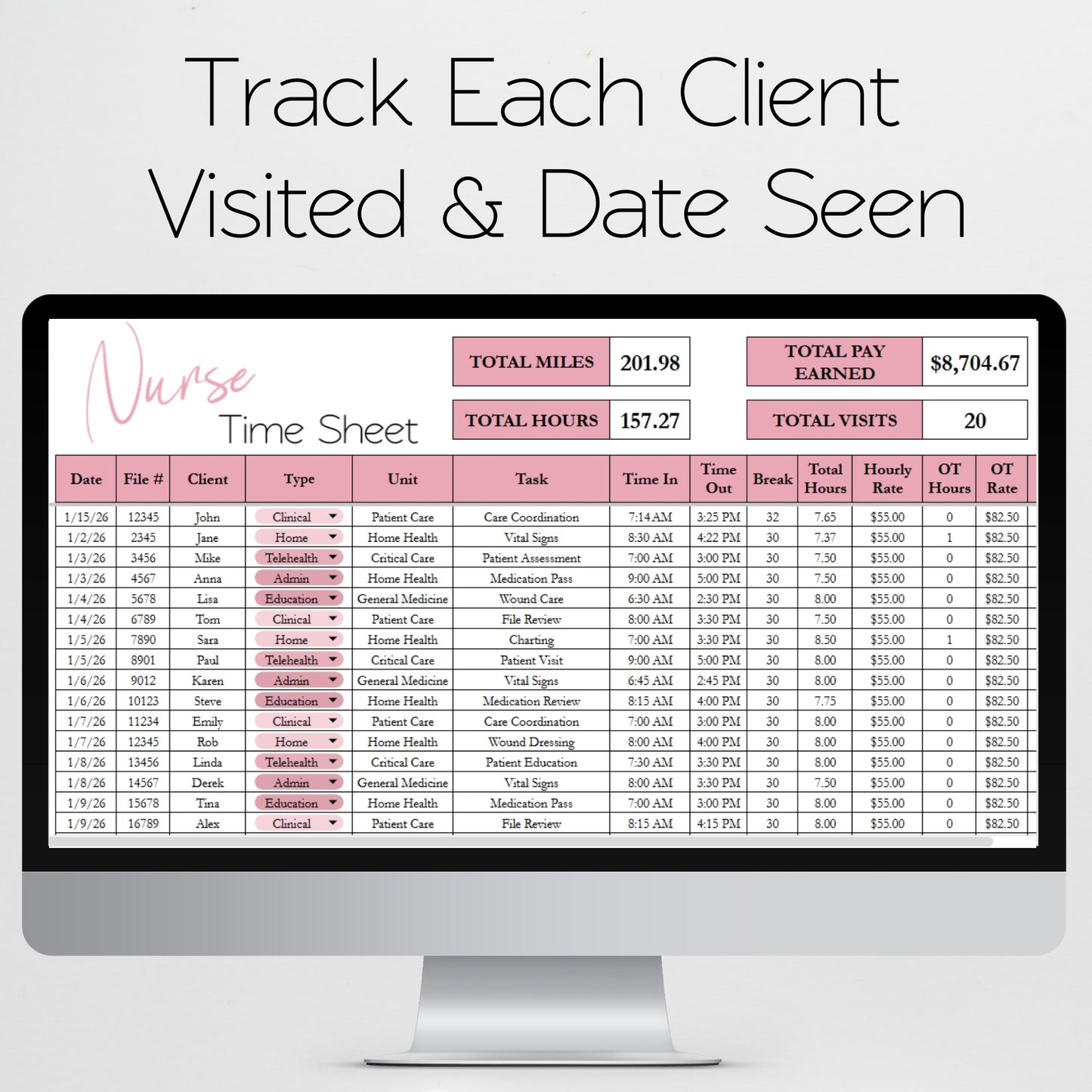 Nurse Time Sheet Spreadsheet Template Google Sheets and Excel Spreadsheet