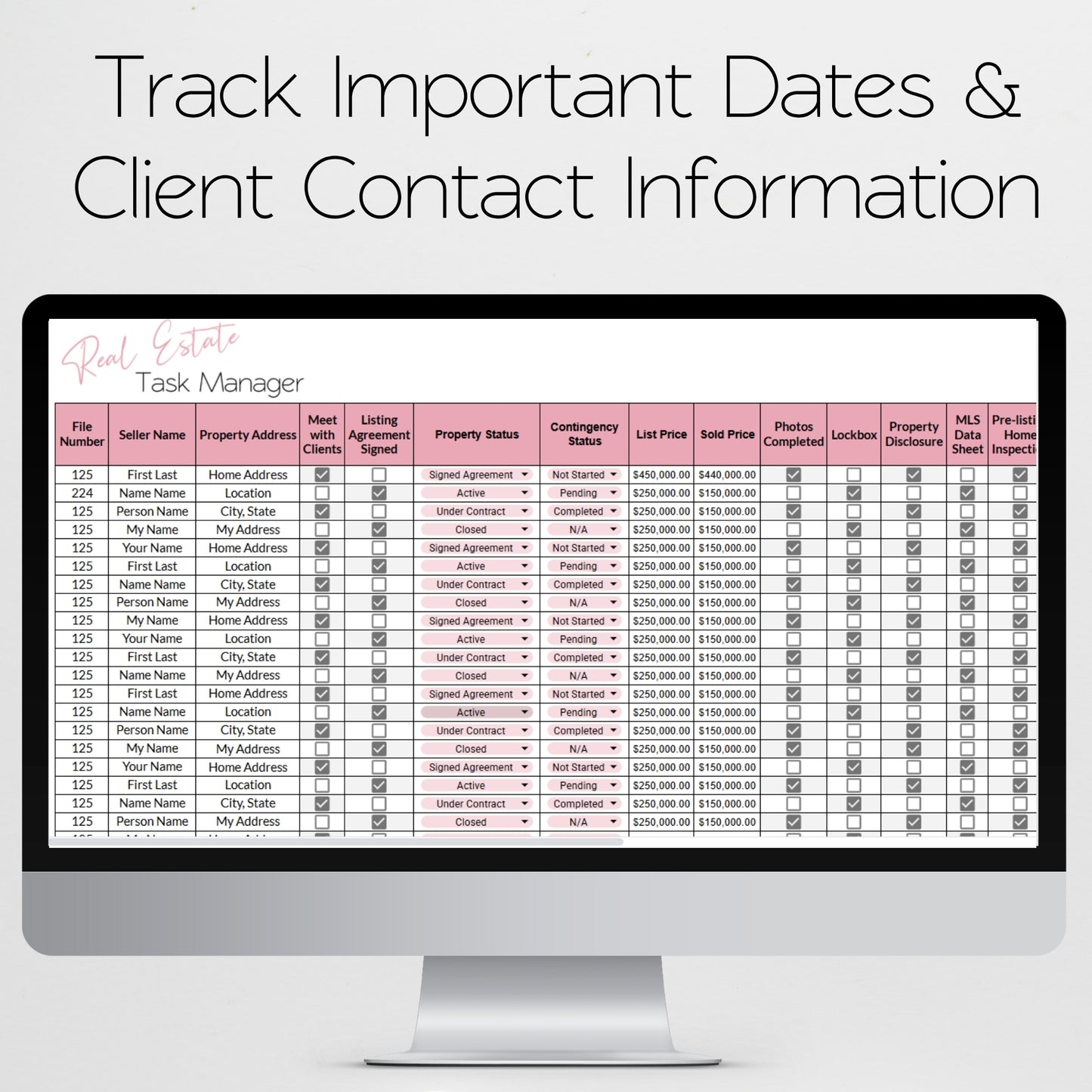 Real Estate Task Tracker Template Google Sheets Excel Spreadsheet