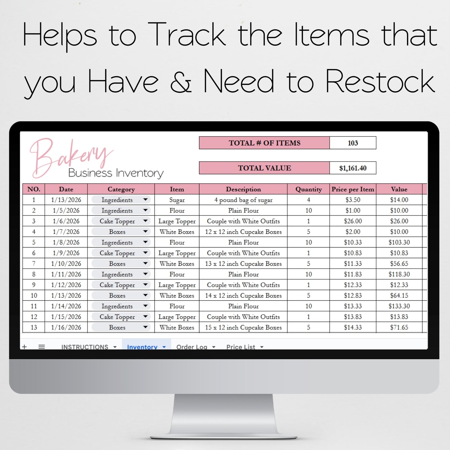 Bakery Inventory Spreadsheet Google Sheets