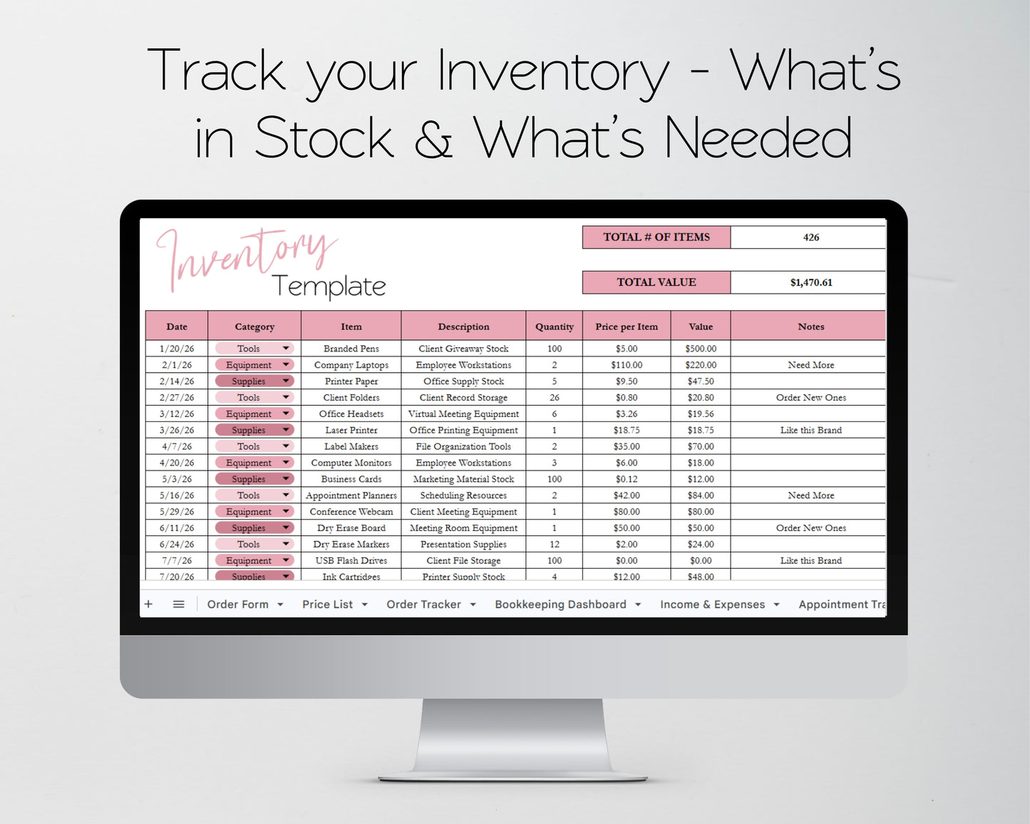 Service Business Management Template Bundle | Client Tracker, CRM, Bookkeeping, Inventory & Appointment Tracker - Google Sheets and Excel Spreadsheet Template