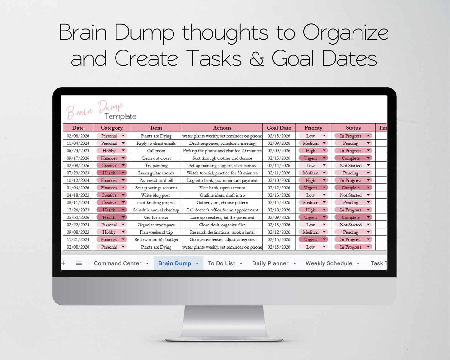 Productivity Planner for Google Sheets & Excel Spreadsheet Template | Digital Planner, Task Tracker, Goal Tracker & Time Blocking Templates