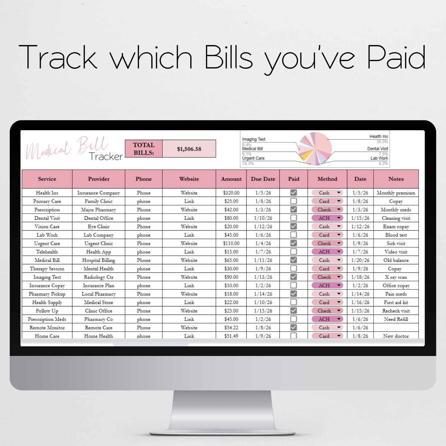 Medical Bill Tracker & Expense Log | Healthcare Payment Organizer Template for Google Sheets & Excel