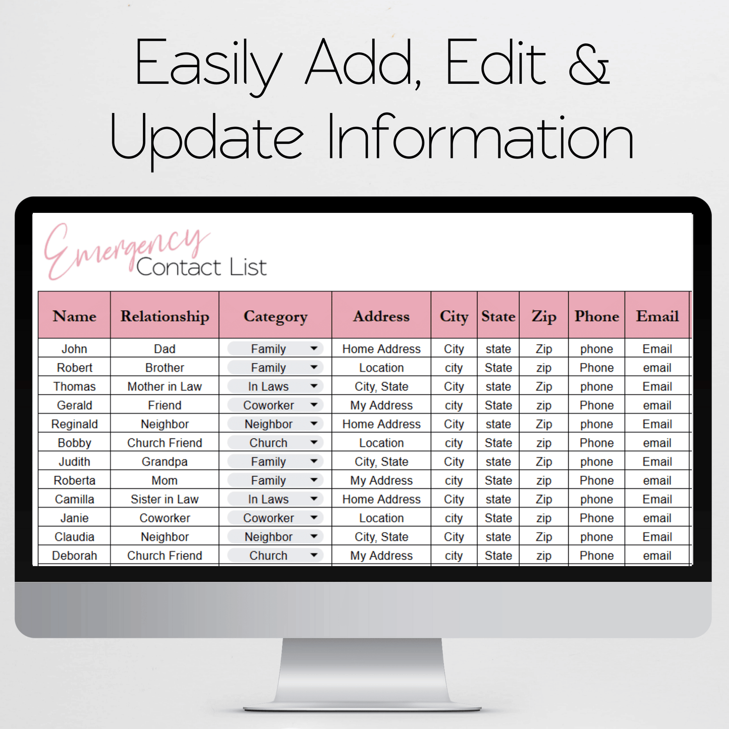 Emergency Contact List Template Google Sheets and Excel Spreadsheet Template