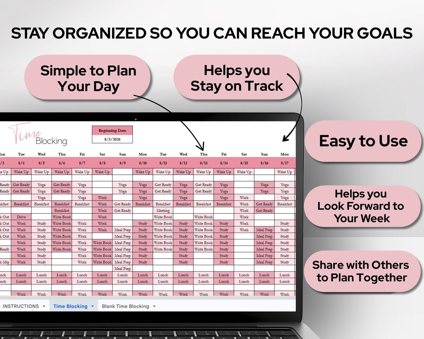 Time Blocking Spreadsheet Template | Google Sheets & Excel Daily Schedule Planner for Time Management