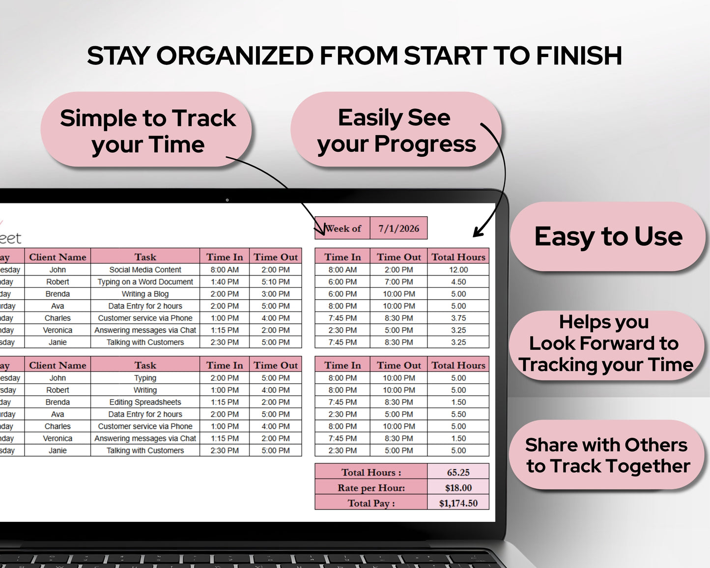 Timesheet Calculator Spreadsheet Template Google Sheets and Excel | Employee Hours Tracker | Pay Calculator