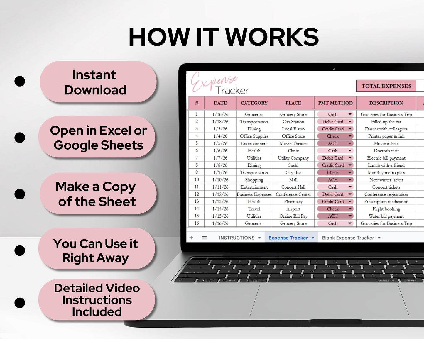 Expense Tracker Template Google Sheets and Excel Spreadsheet | Expenses Tracking for Small Business & Home Budget
