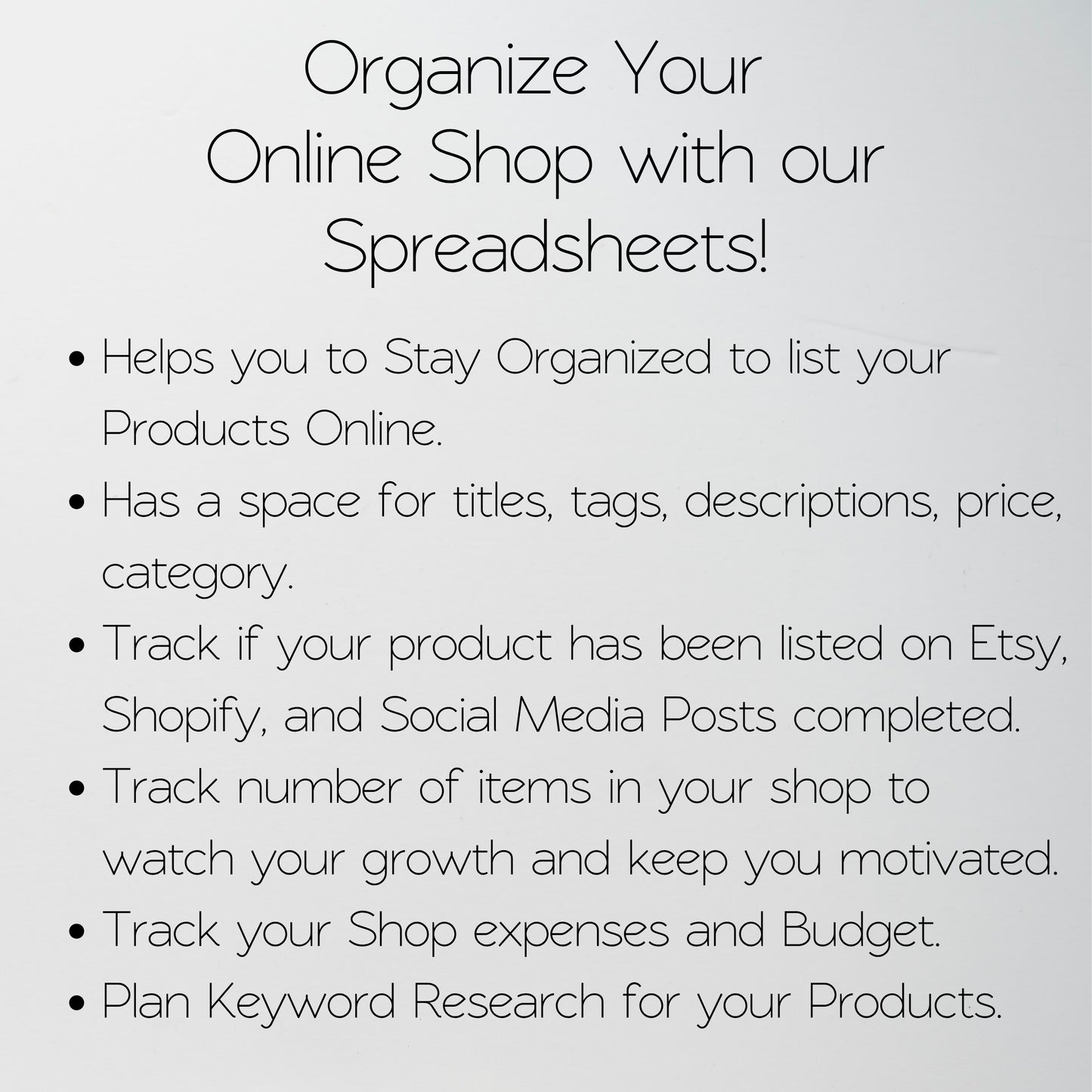 Product Listing Template Organization Sheet for Etsy - Google Sheet