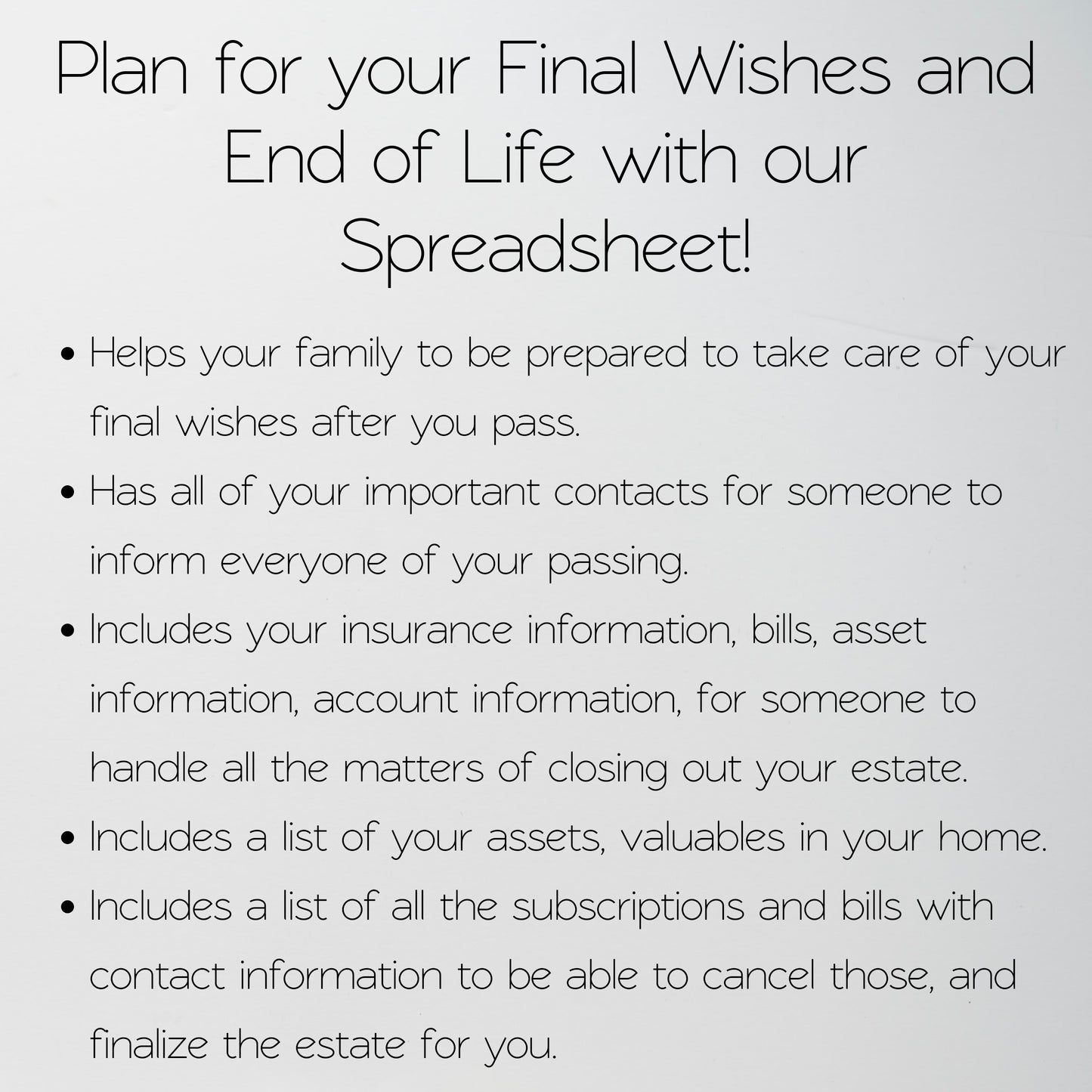 End of Life Planner Google Sheet Template, Death Planner