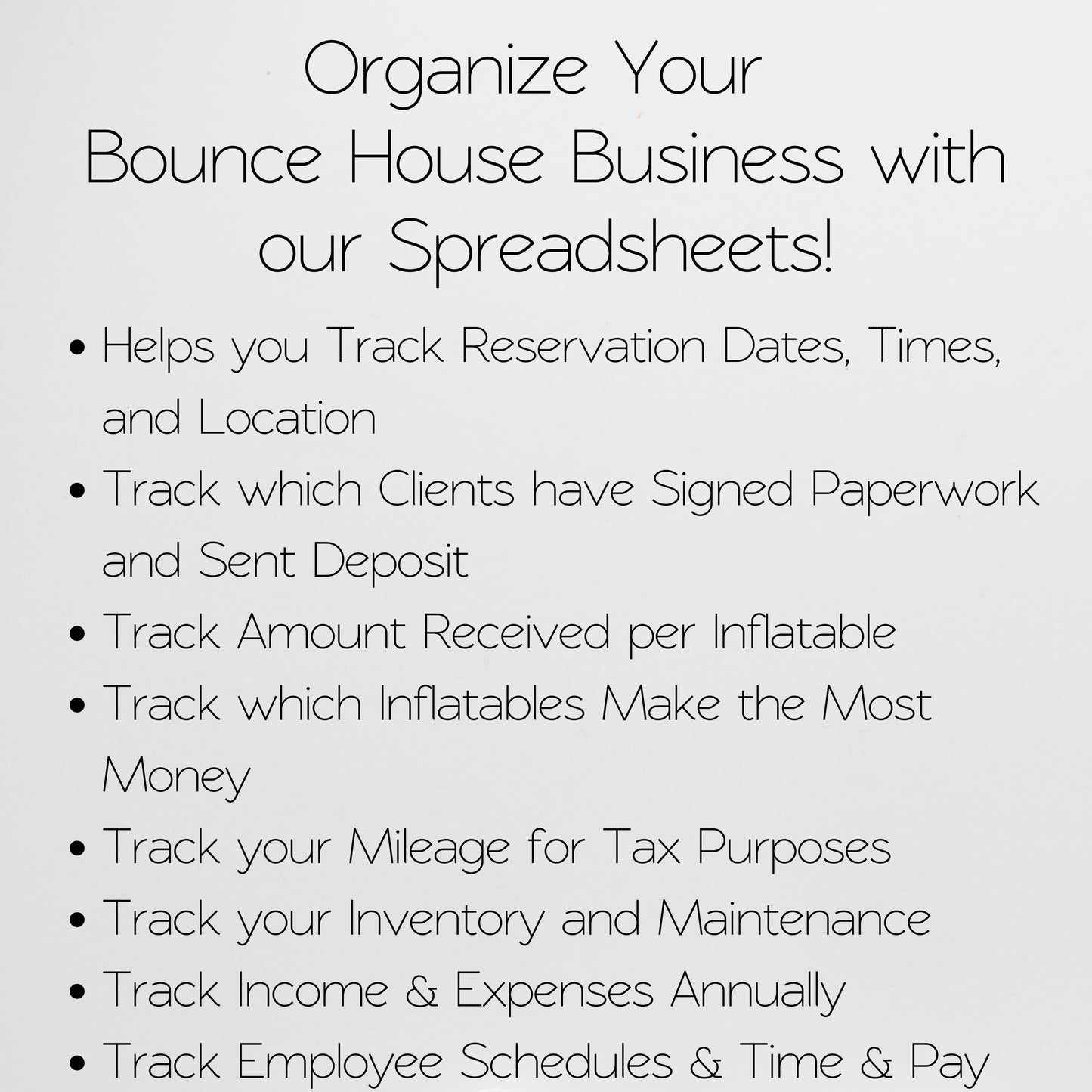 Bounce House Business Planner Template Google Sheet and Excel Spreadsheet