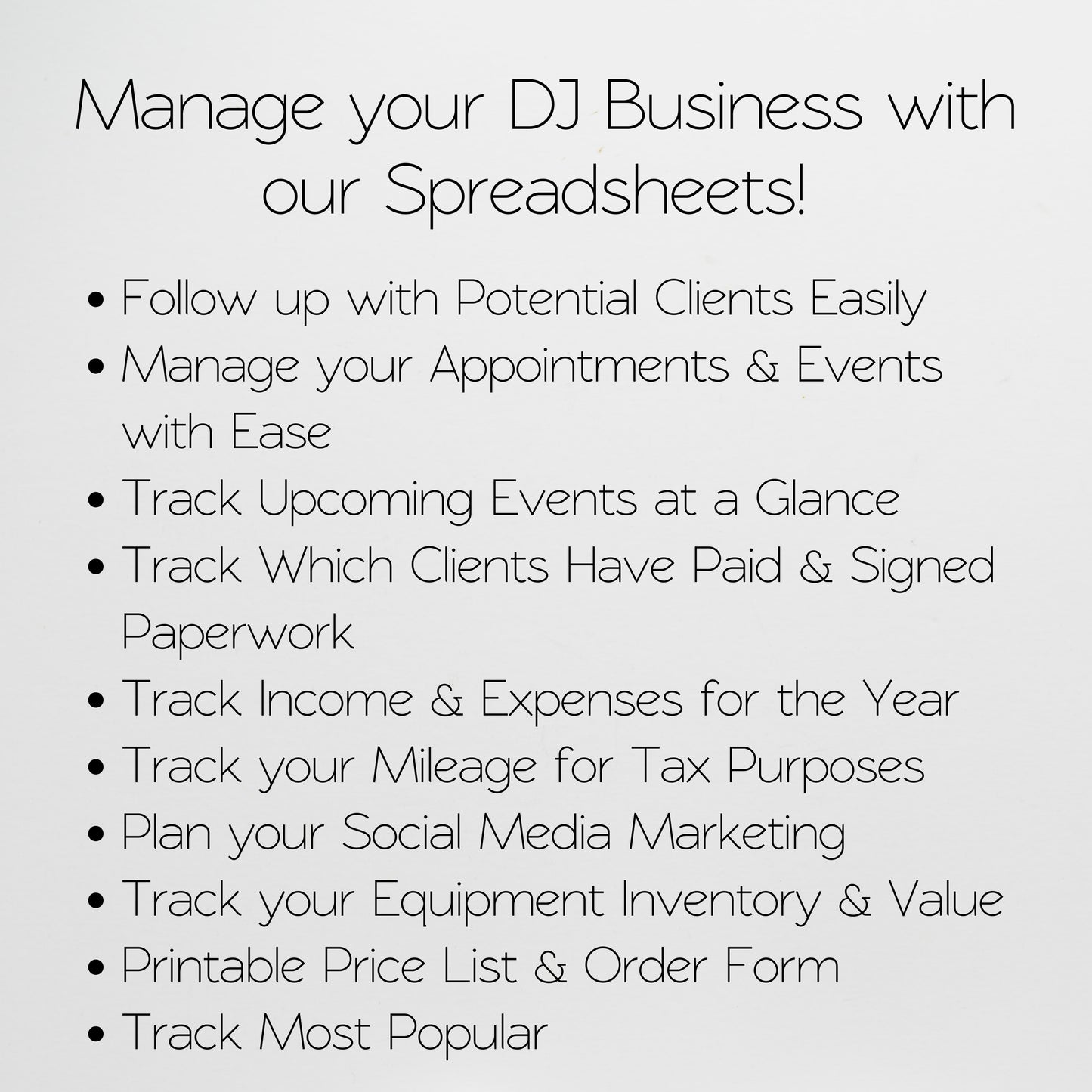 DJ Business Planner Template Bundle Google Sheet and Excel Spreadsheet