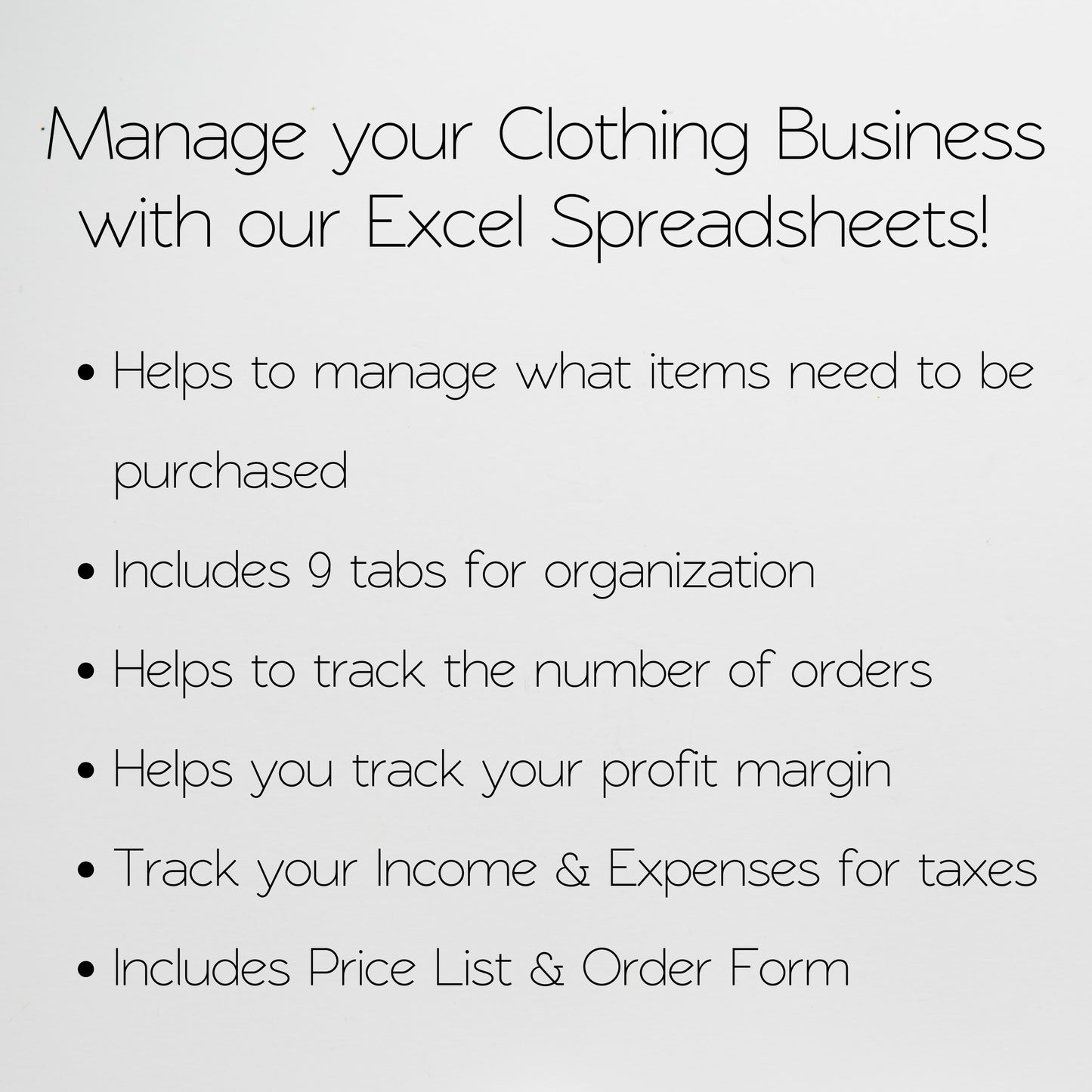 Clothing Business Excel Template, Clothing Business Bundle Google Sheets