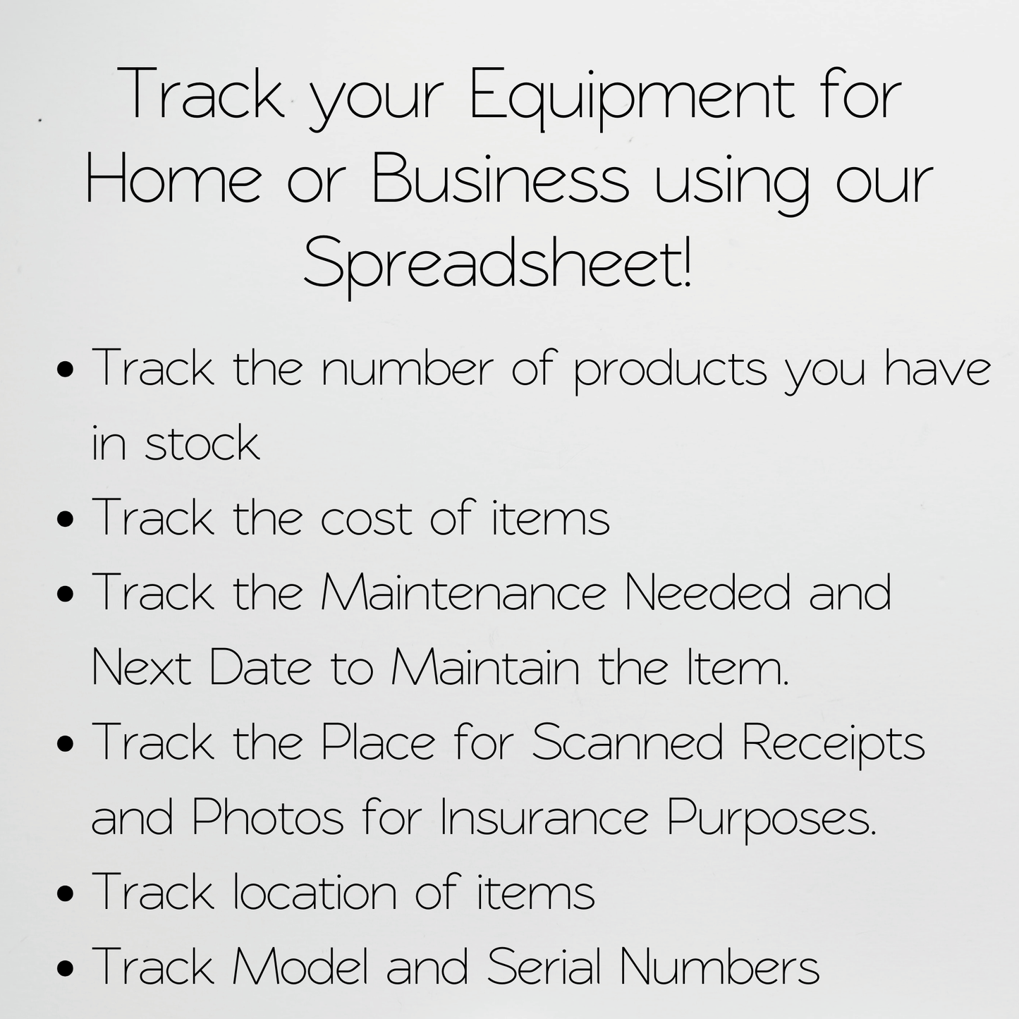 Equipment Tracker Google Sheet, Business or Rental Equipment Inventory Tracker Excel Spreadsheet